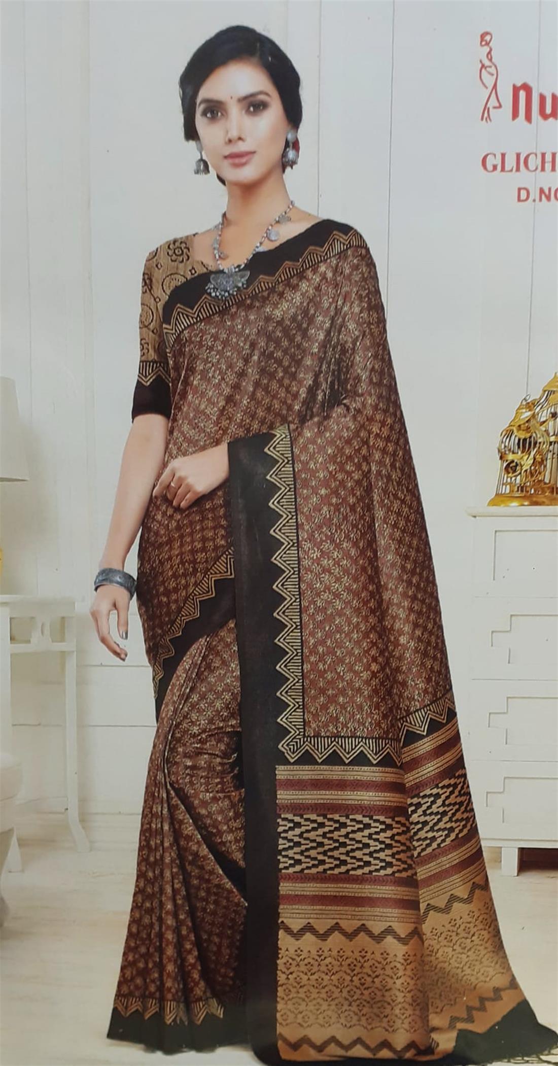 Dusty Digital Print Banarasi Sarees