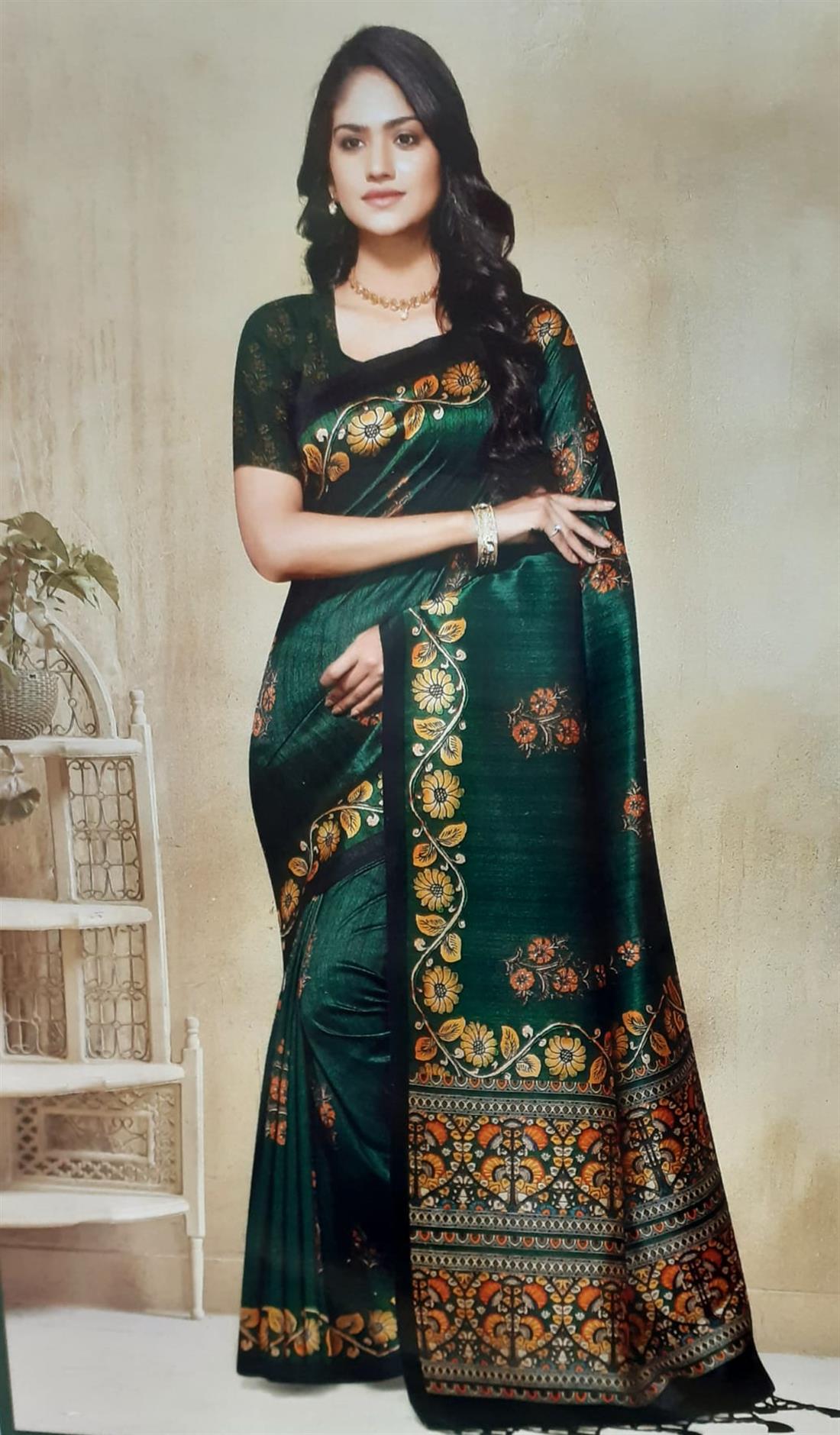 Green Digital Print Banarasi Sarees