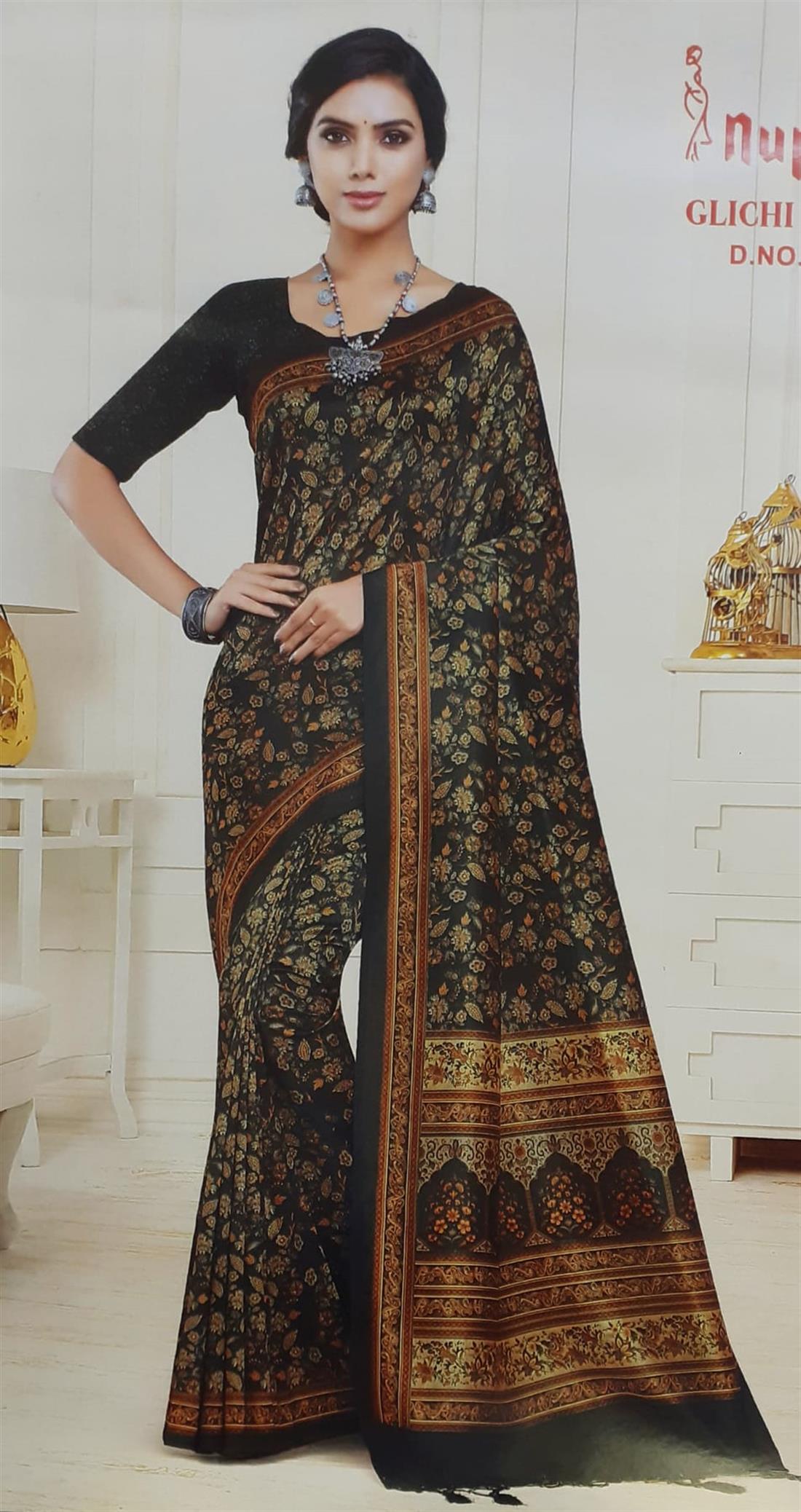 Mehndi Digital Print Banarasi Sarees