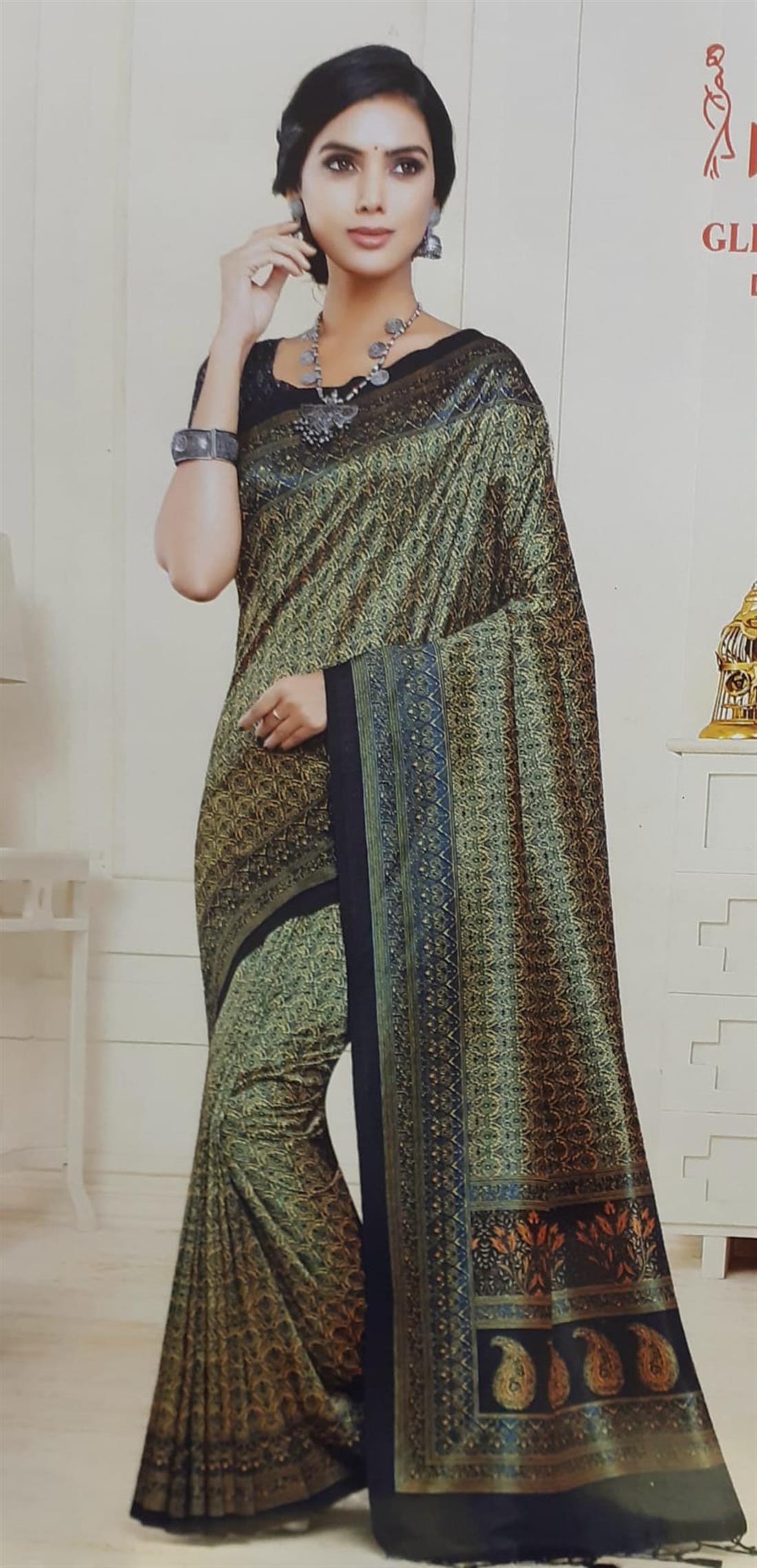Mint Green Digital Print Banarasi Sarees