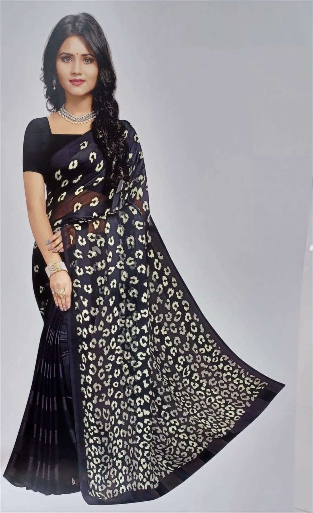 Black Printed Chiffon Sarees