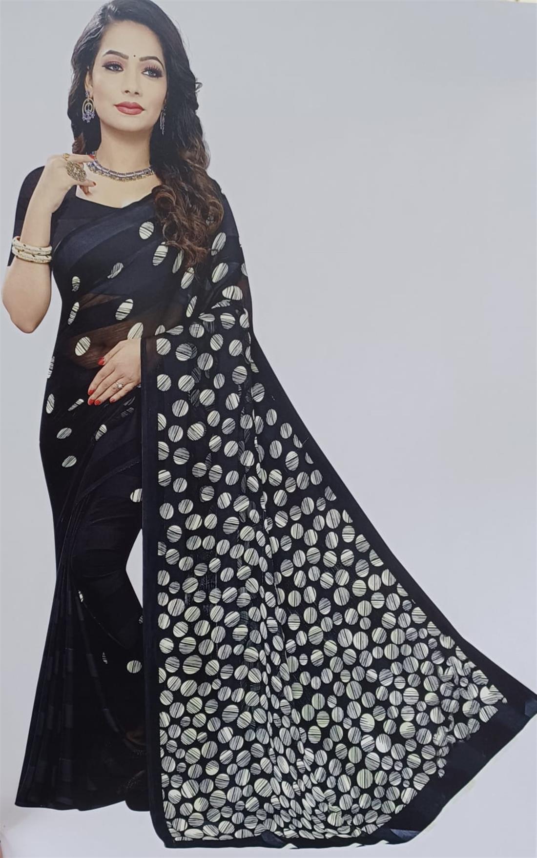 Black Printed Chiffon Sarees