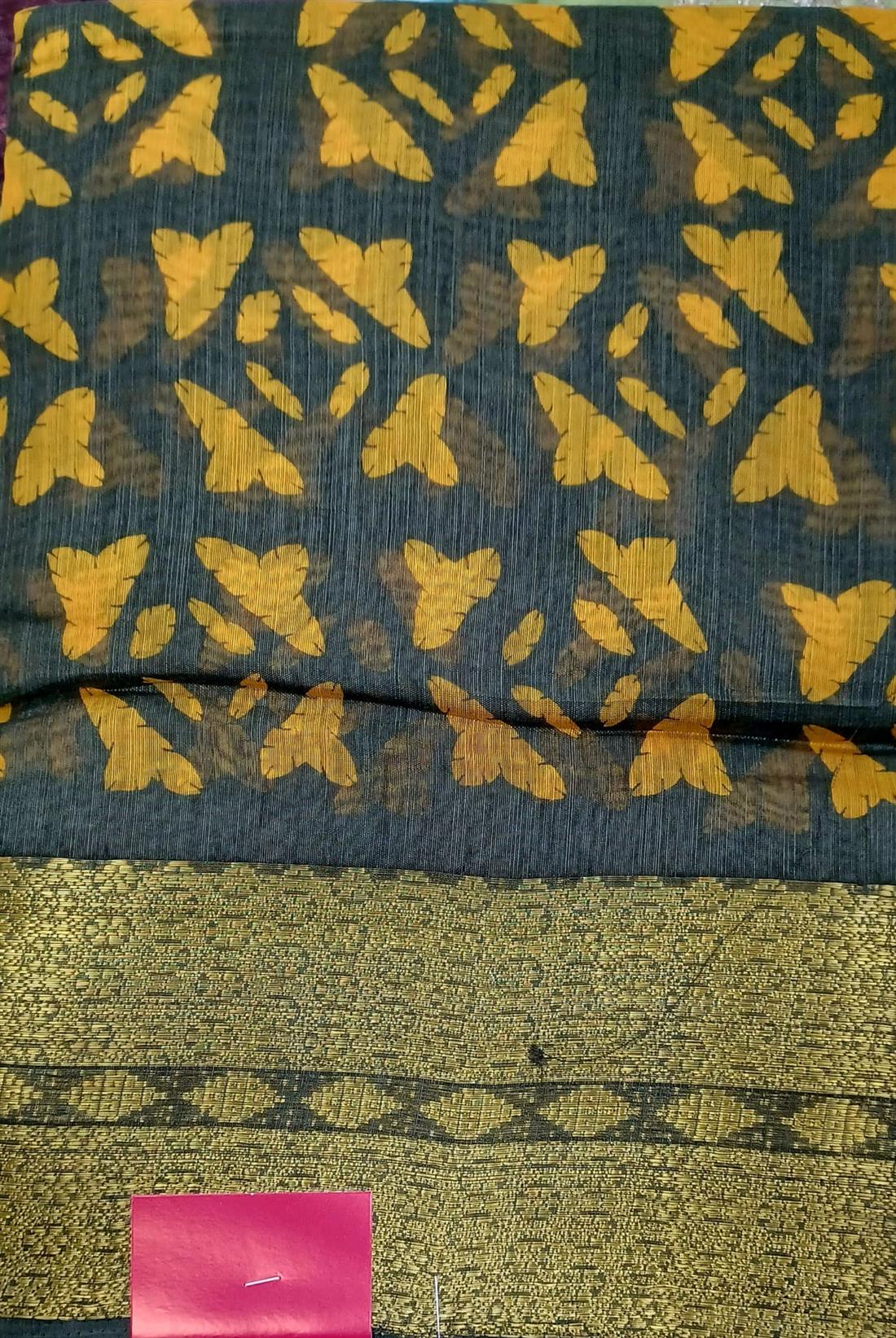 Khaki & Yellow Digital Print Cotton Sarees