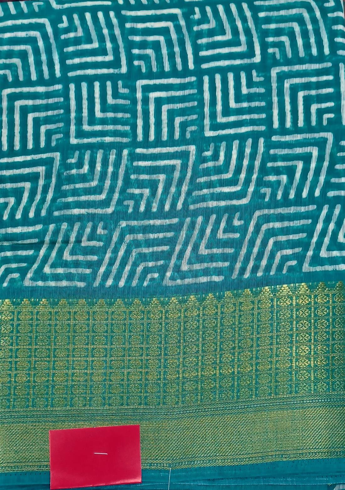 Teal Green Digital Printed Soft Cotton Saree with Blouse Piece