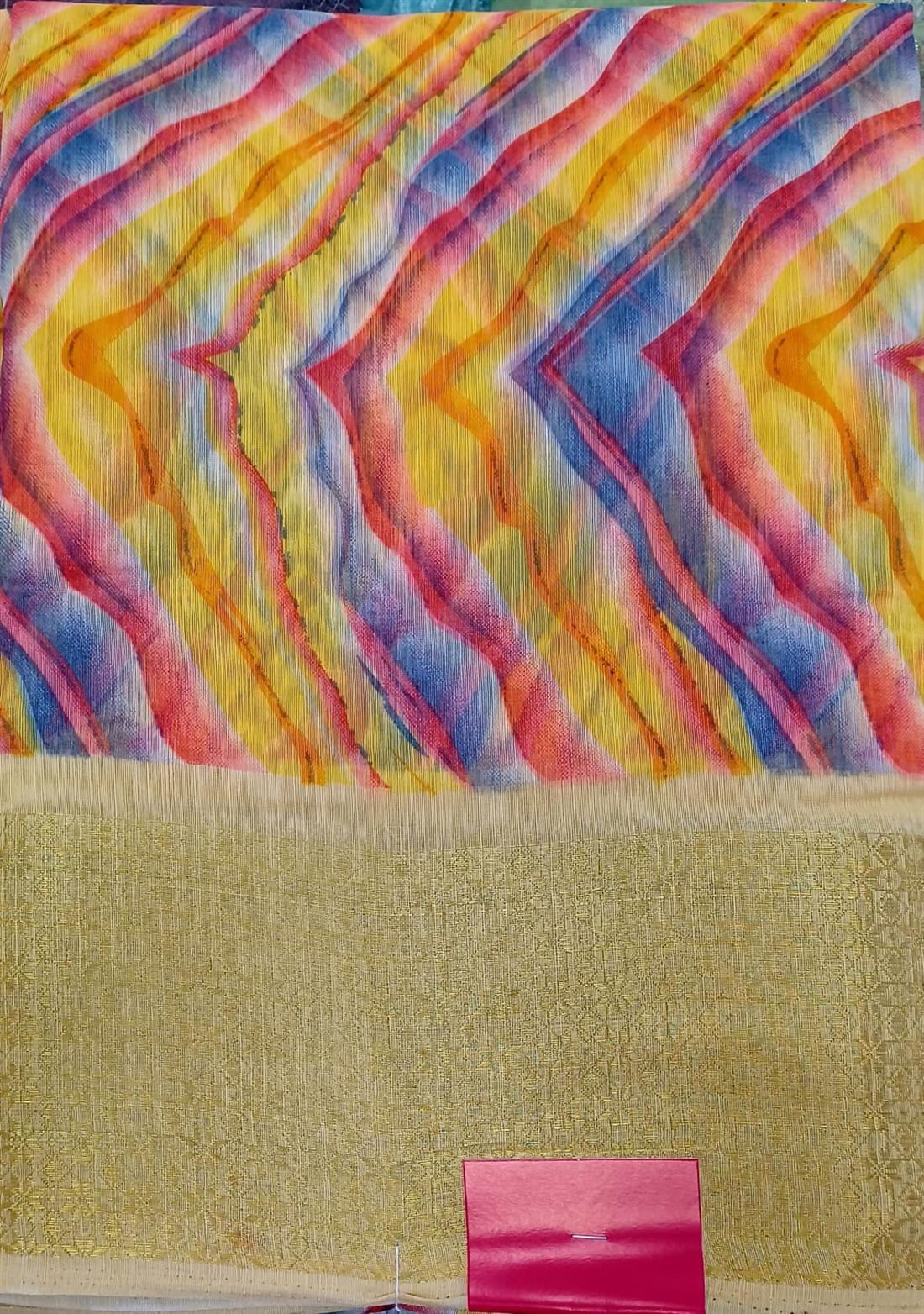 Yellow & Multicolour Digital Print Cotton Sarees