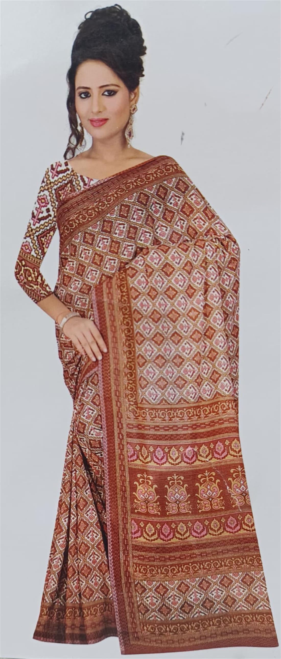 Brown Printed Georgette Sarees