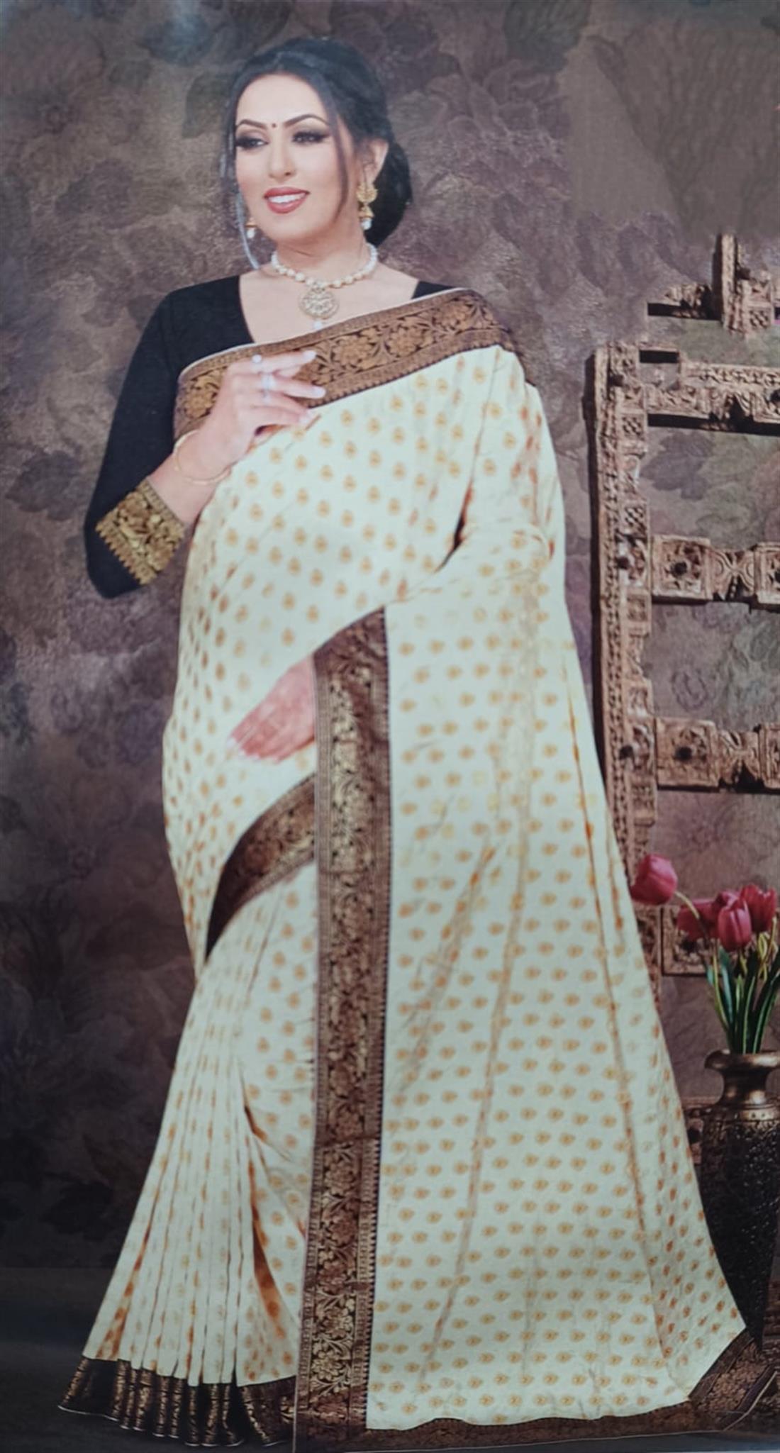 Beige & Black Banarasi Sarees