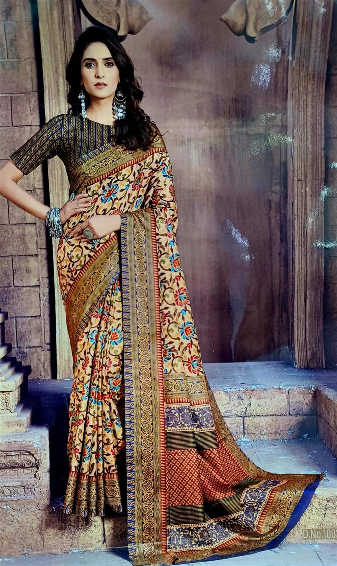 Beige & Navy Silk Sarees