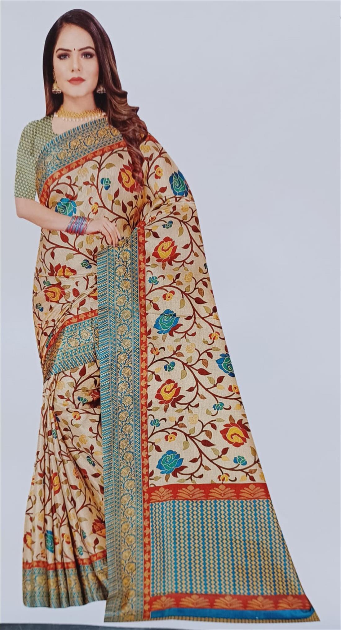 Beige & Teal Silk Sarees