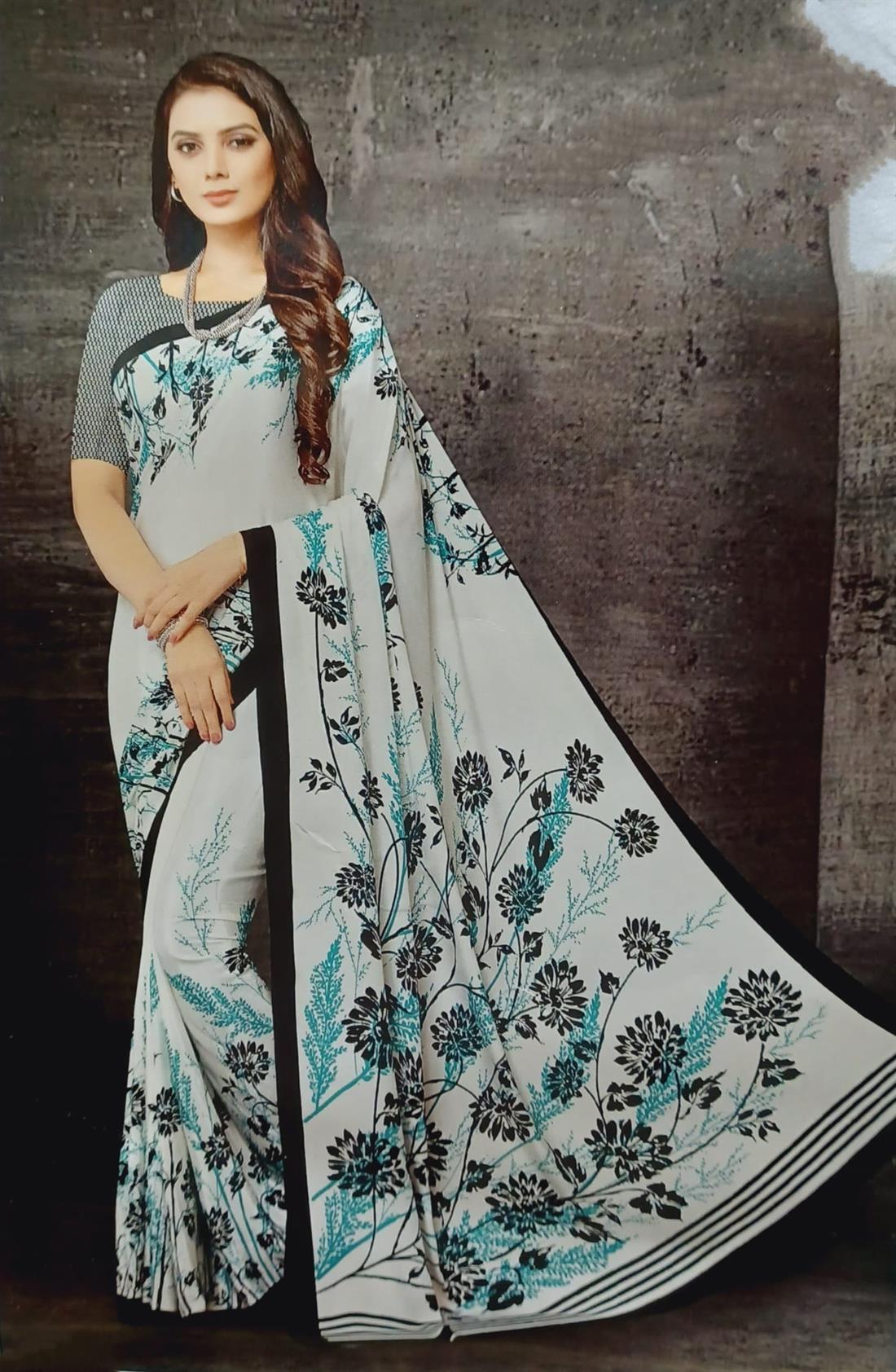 White & Teal Silk Sarees