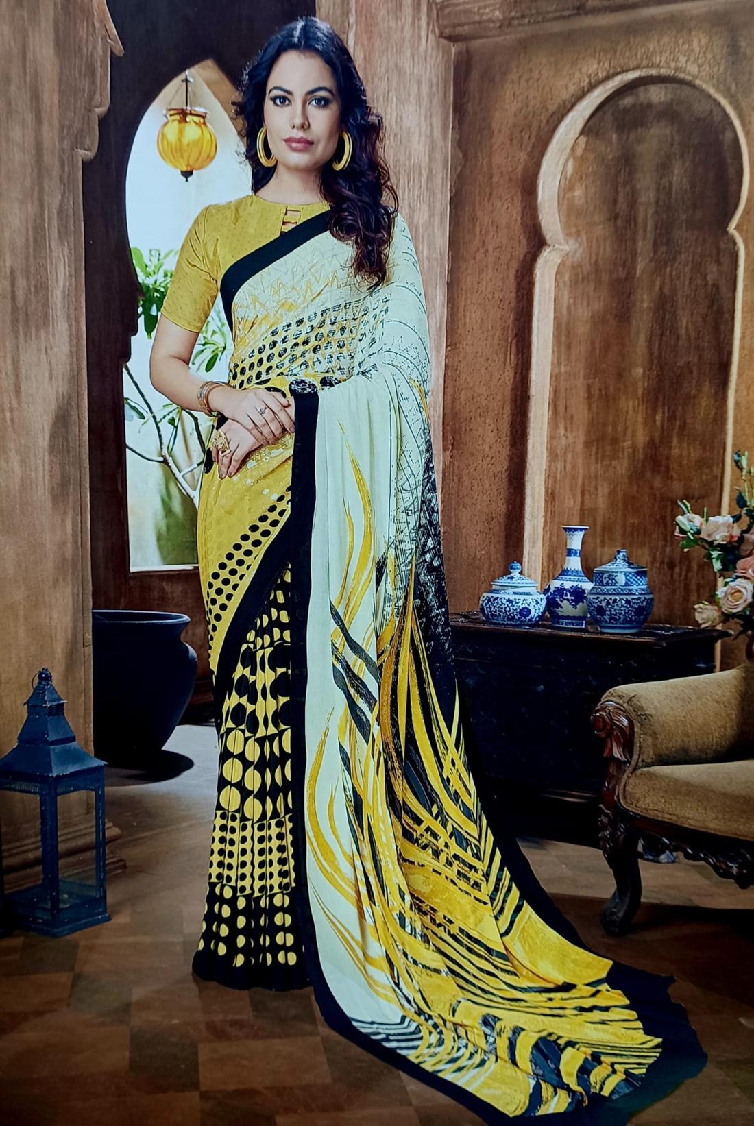 Yellow & Black Silk Sarees