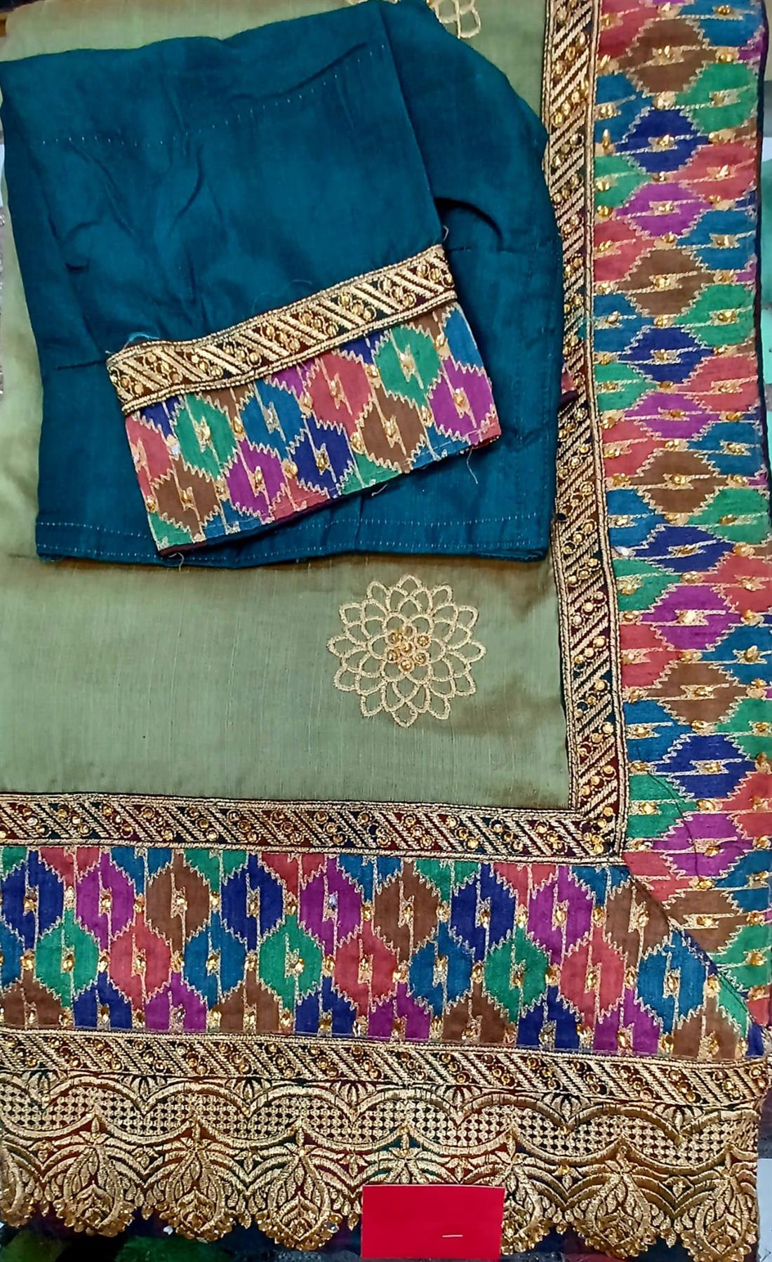 Olive Chiffon Silk Saree with Embroidary Border