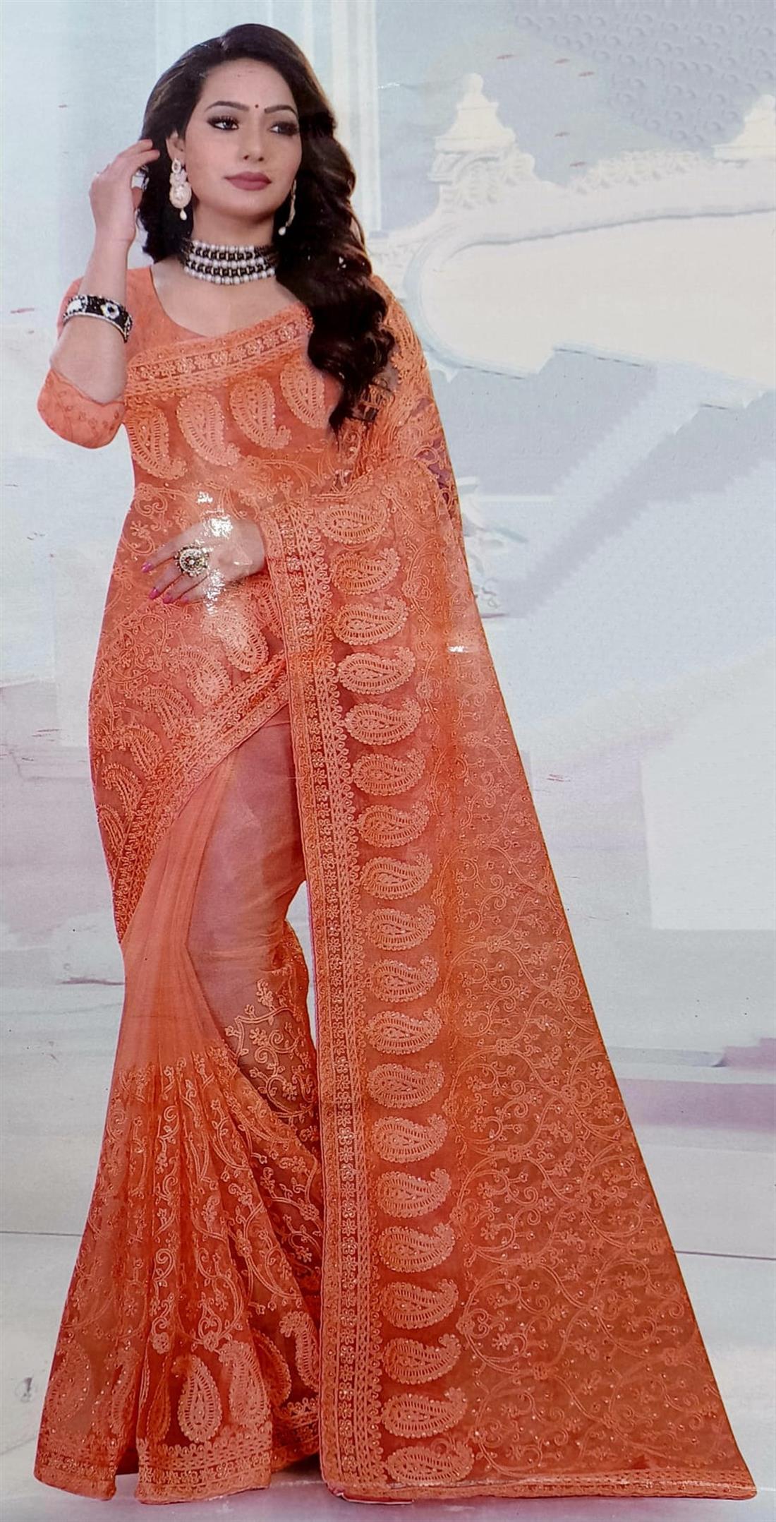 Peach Net Sarees