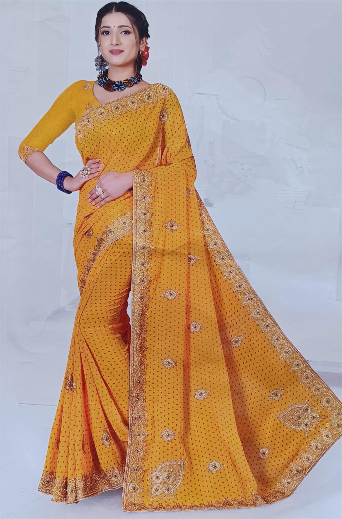 Yellow Printed Georgette Sarees