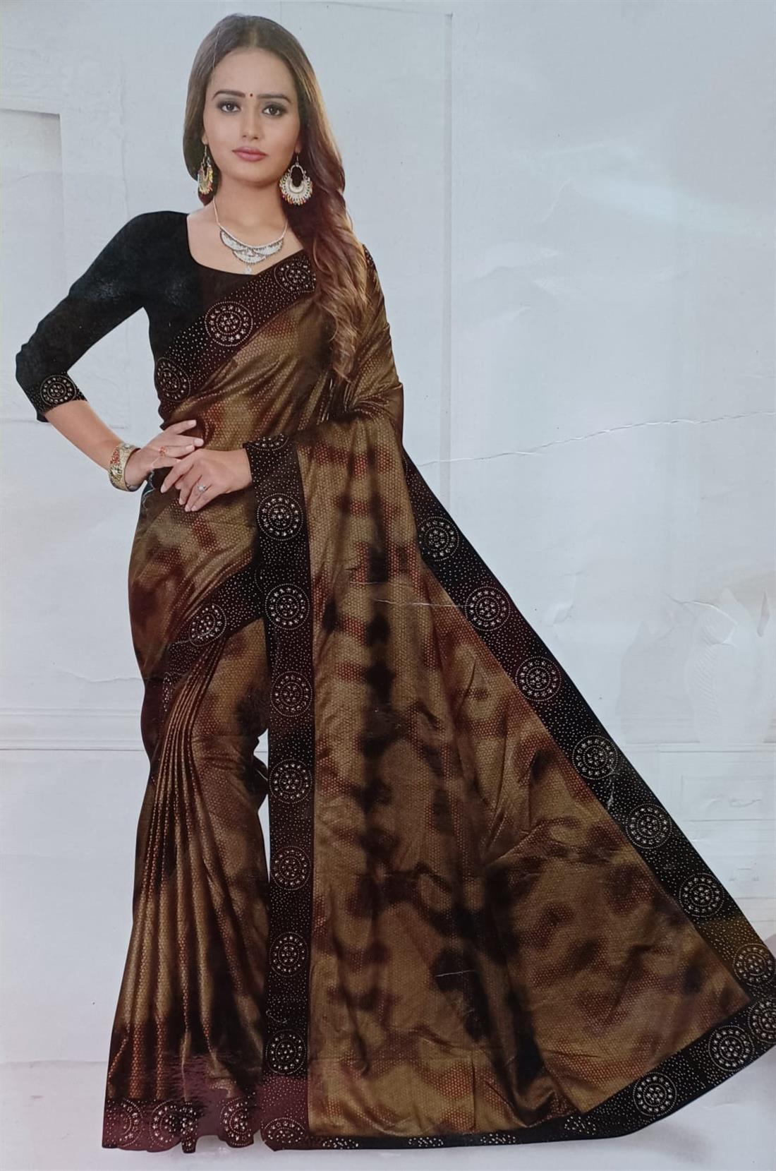 Brown & Black Printed Sarees