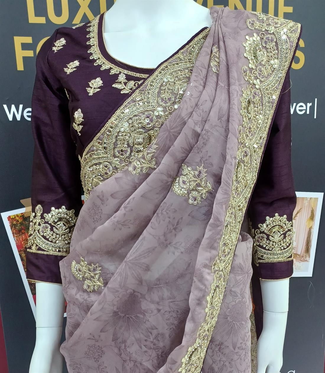 Lavendar Organza Sarees