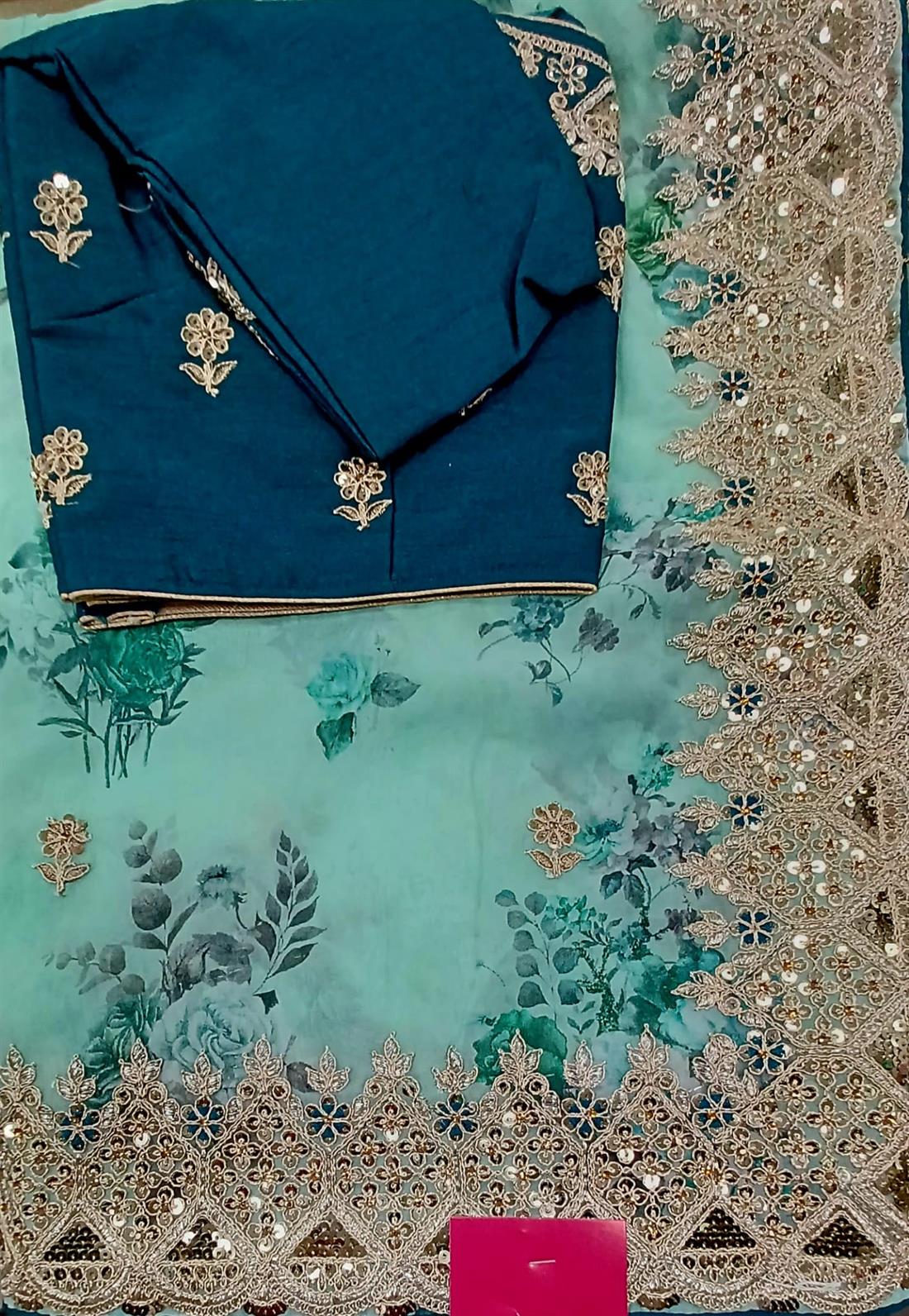 Aqua Blue Organza Sarees