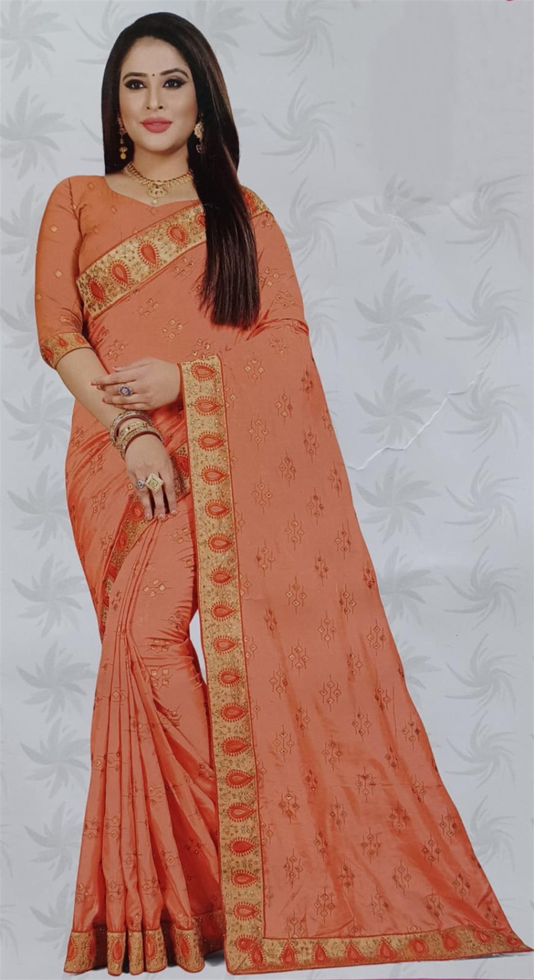 Peach Raw Silk Sarees