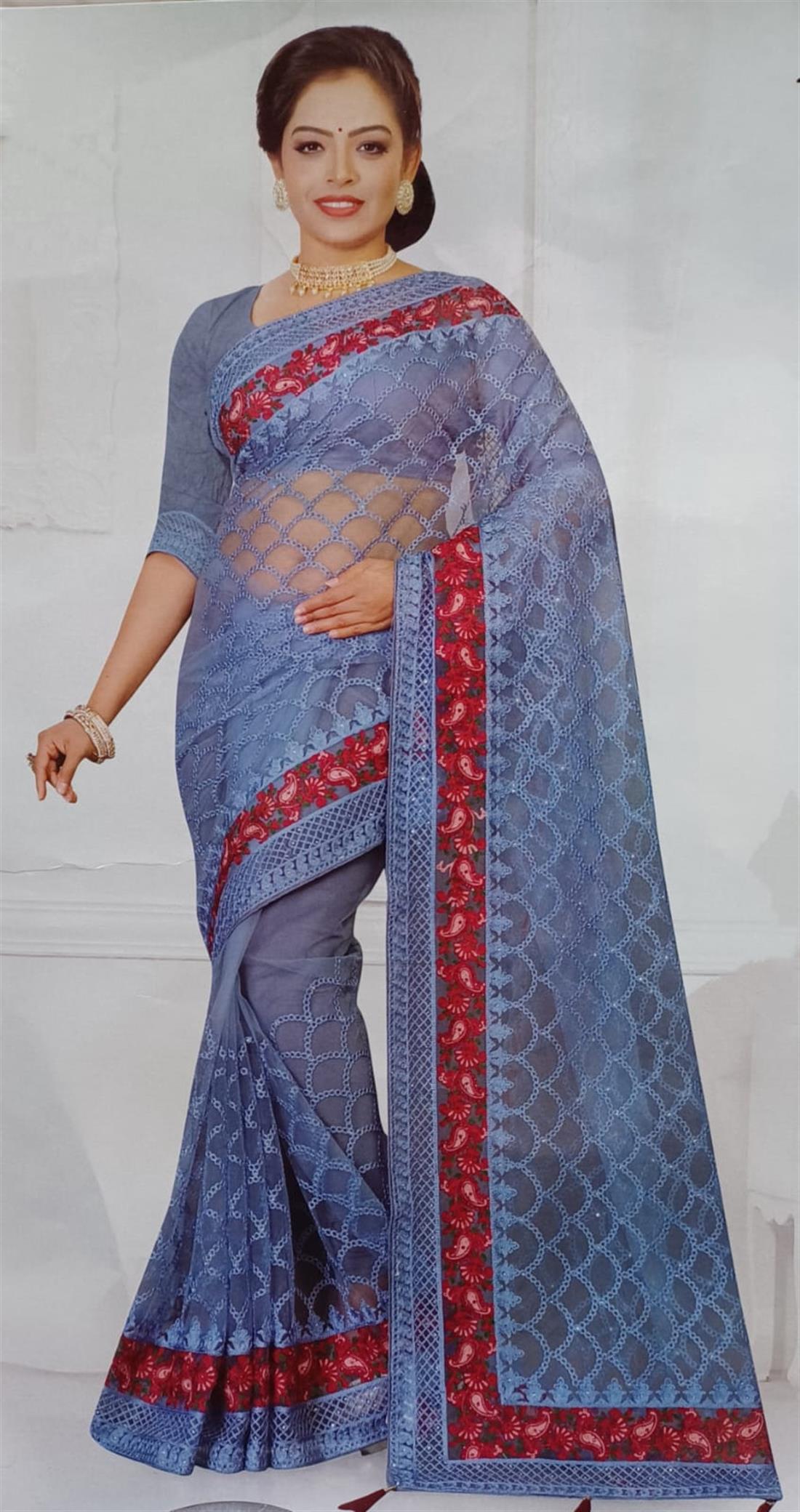 Ice Blue Net Sarees