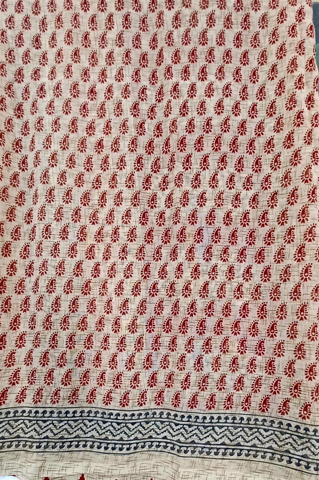 Beige & Red Georgette Sarees
