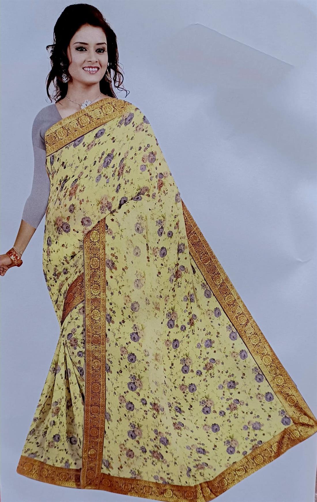 Cream & Grey Georgette Sarees