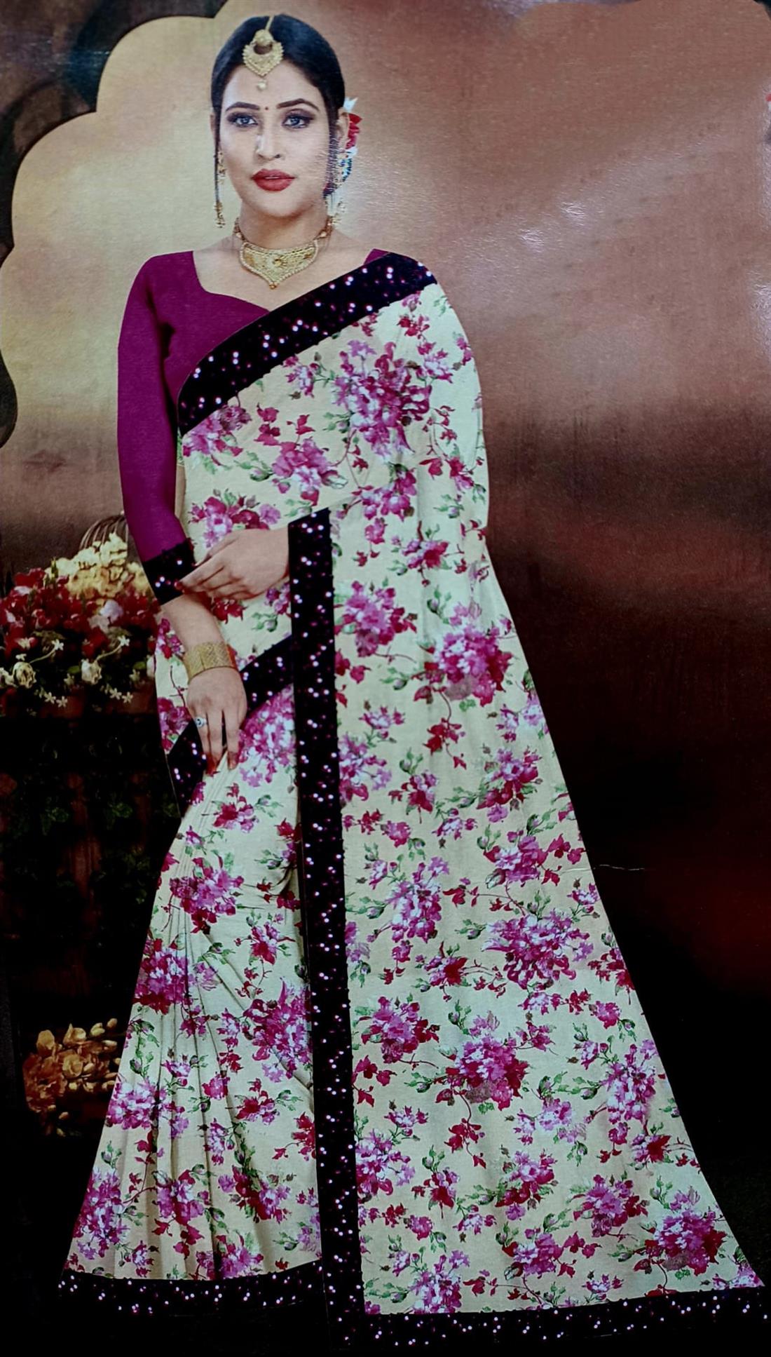 Pink Floral Sequence Georgette Saree
