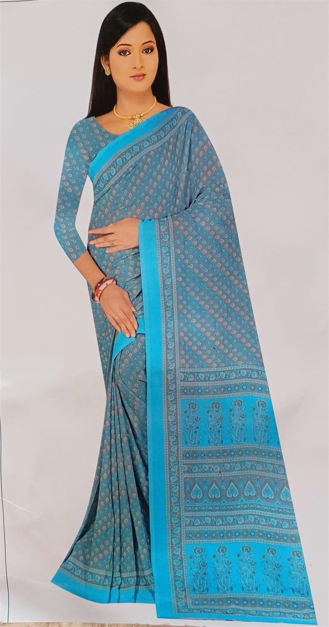 Blue Pink Georgette Printed Saree