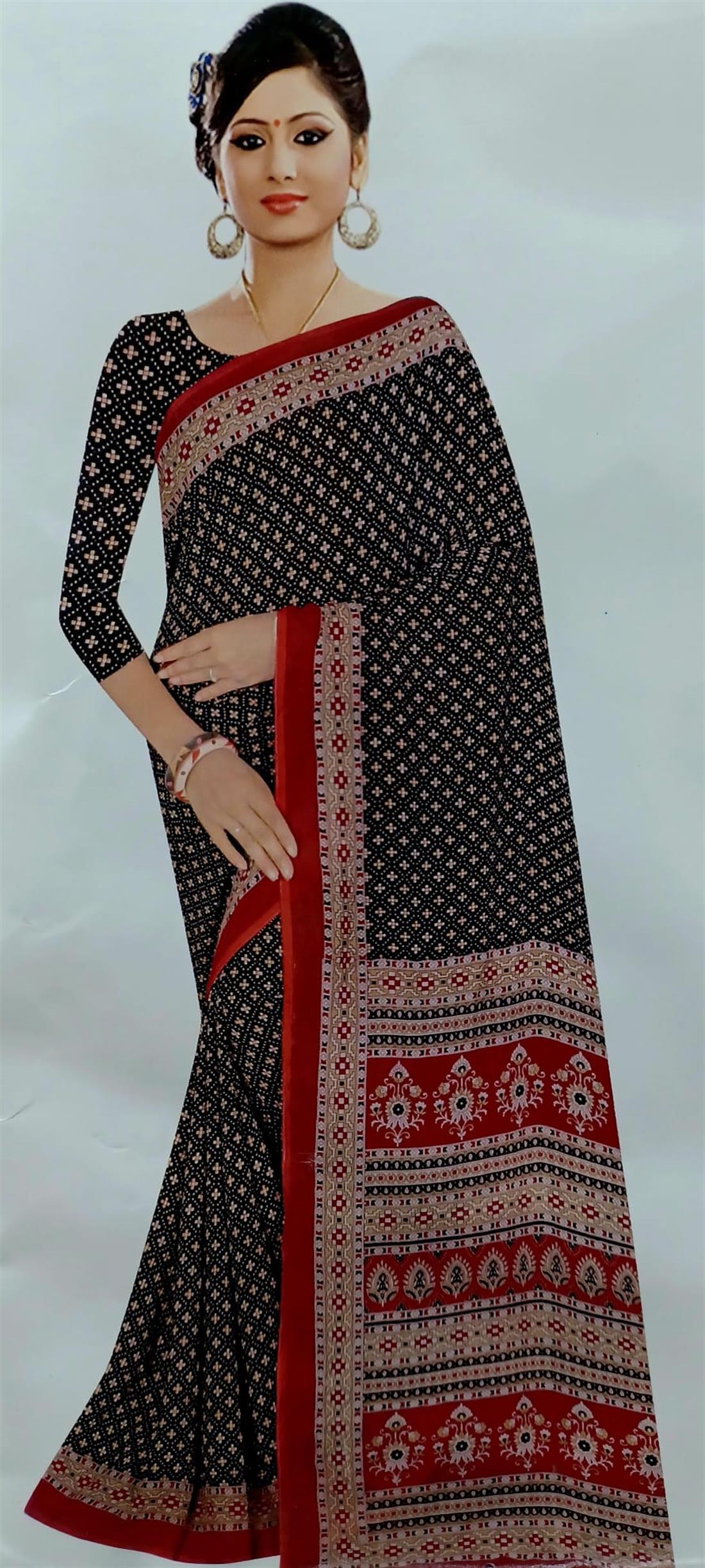 Black & RED Printed Georgette Sarees
