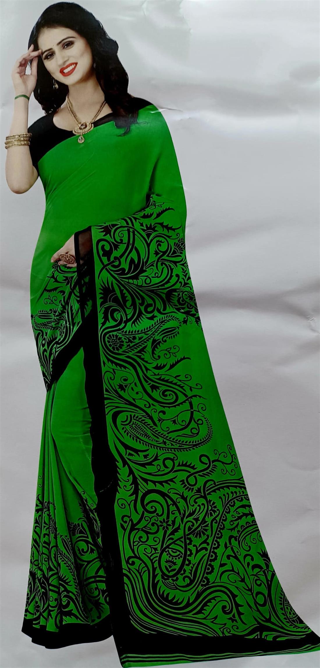 Green Printed Georgette Sarees