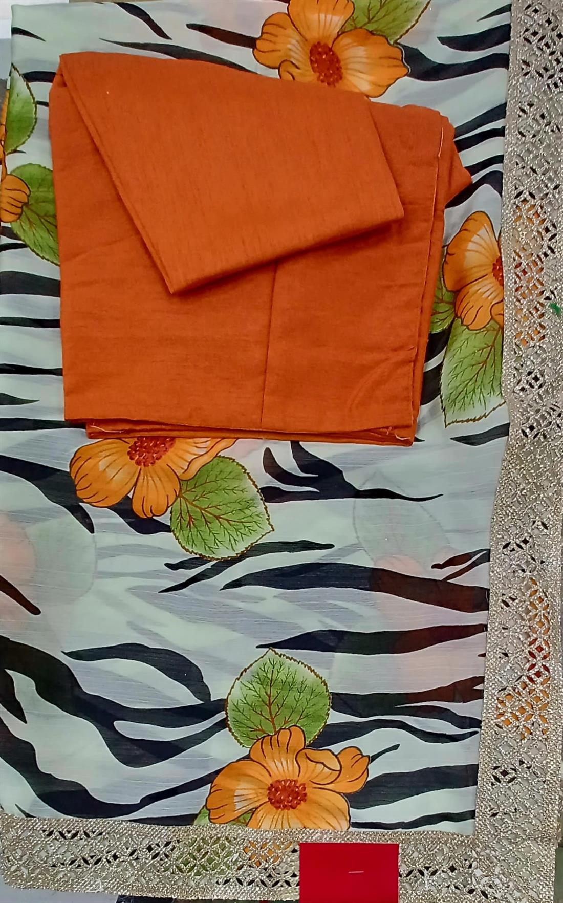 Cream & Burnt Orange Silk Sarees