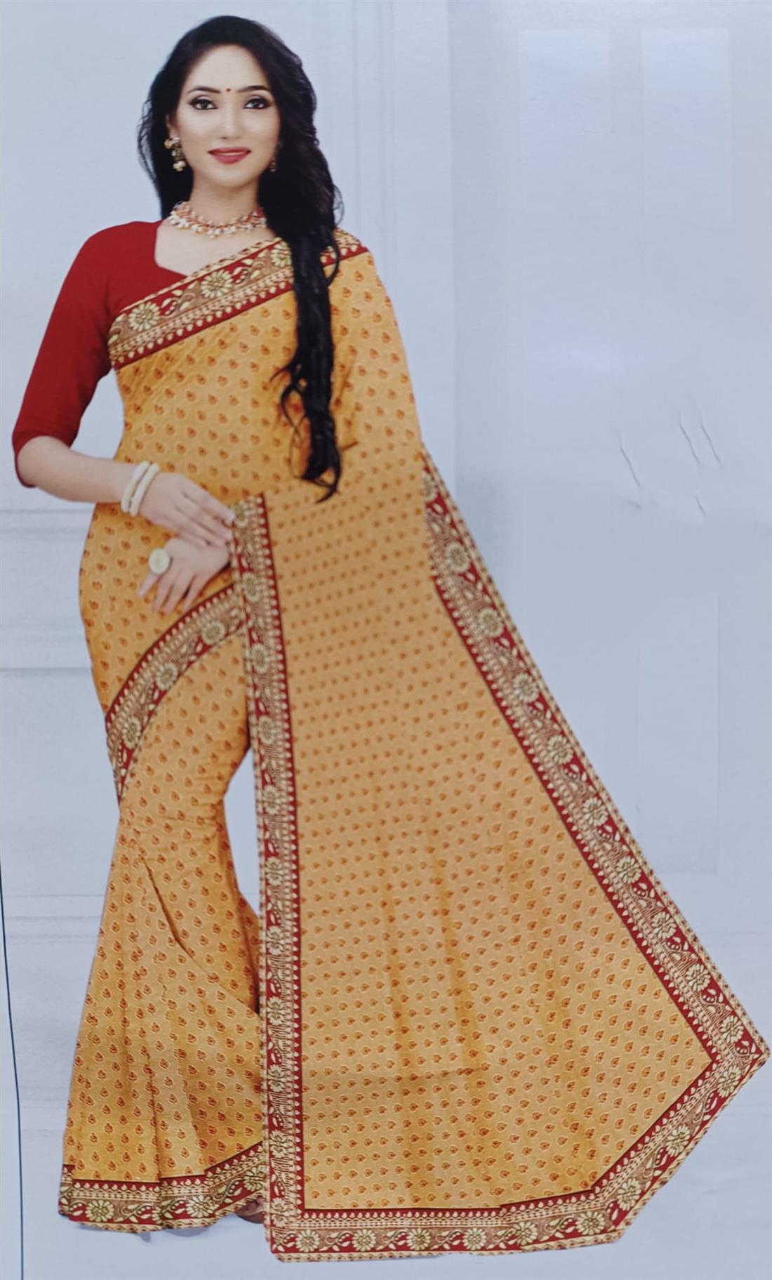 Gold & Red Banarasi Saree with Blouse Piece