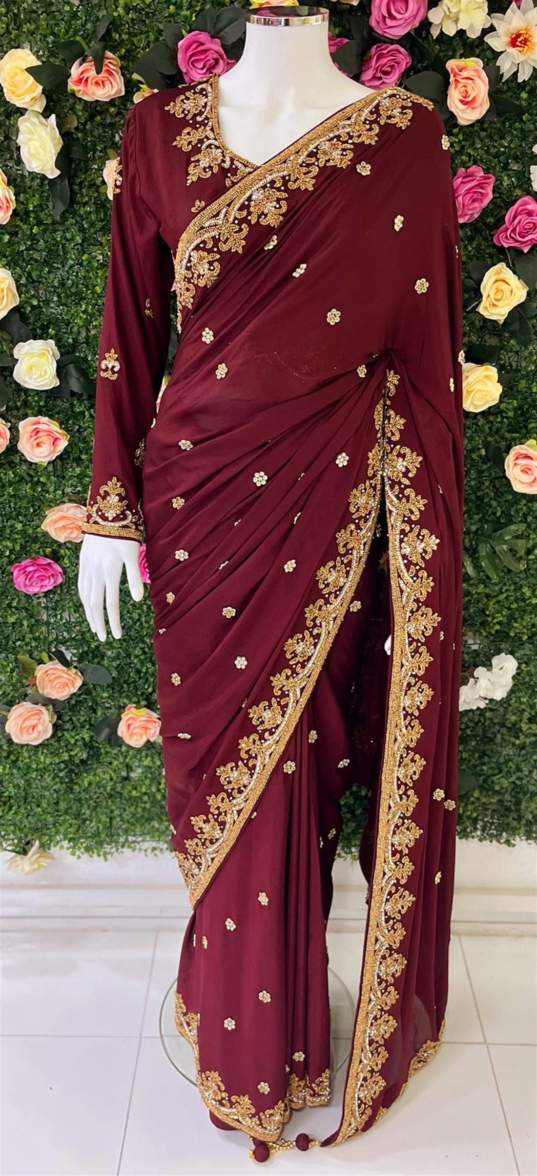 Maroon Stone Work Silk Sarees