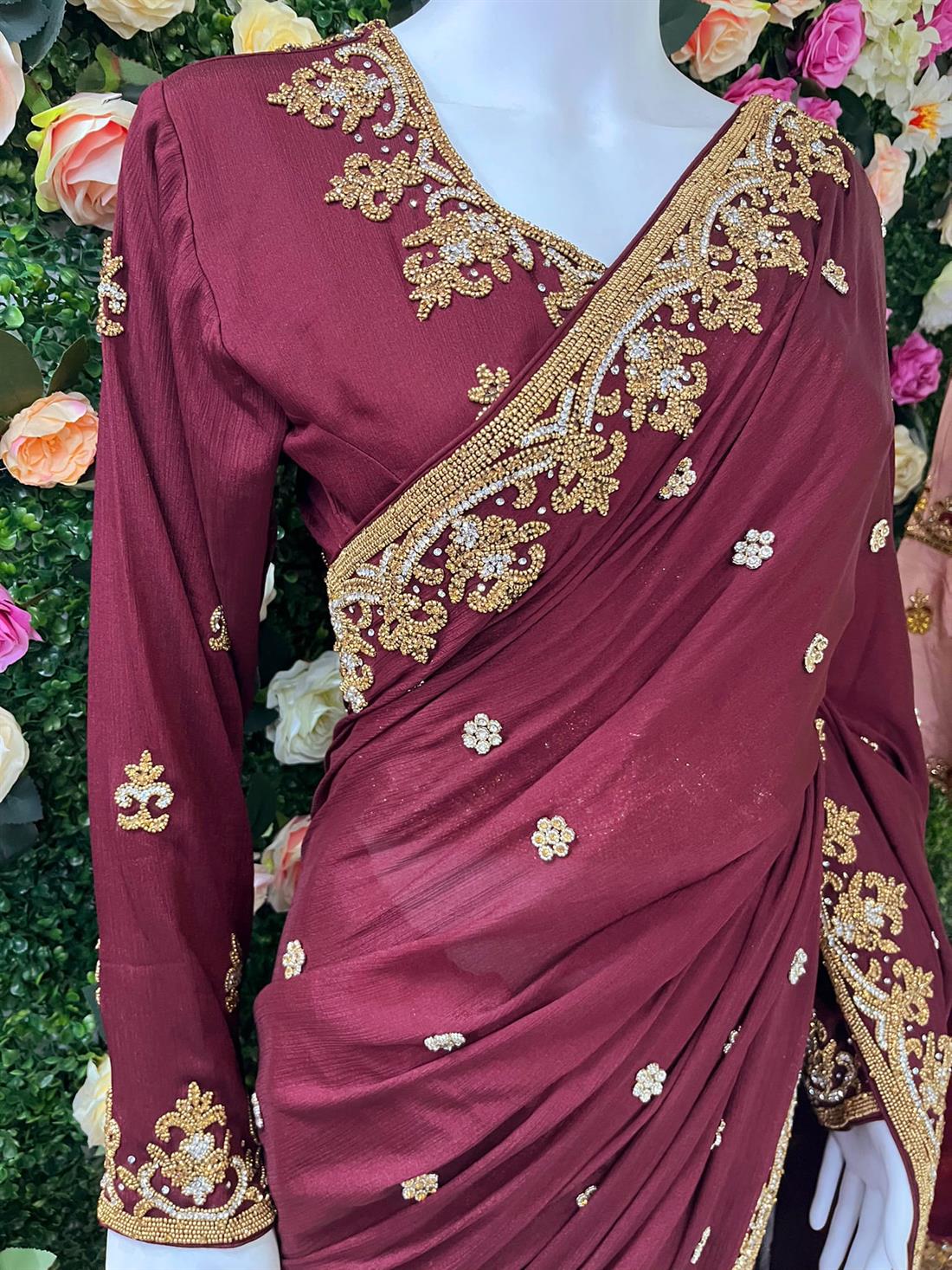 Maroon Stone Work Silk Sarees
