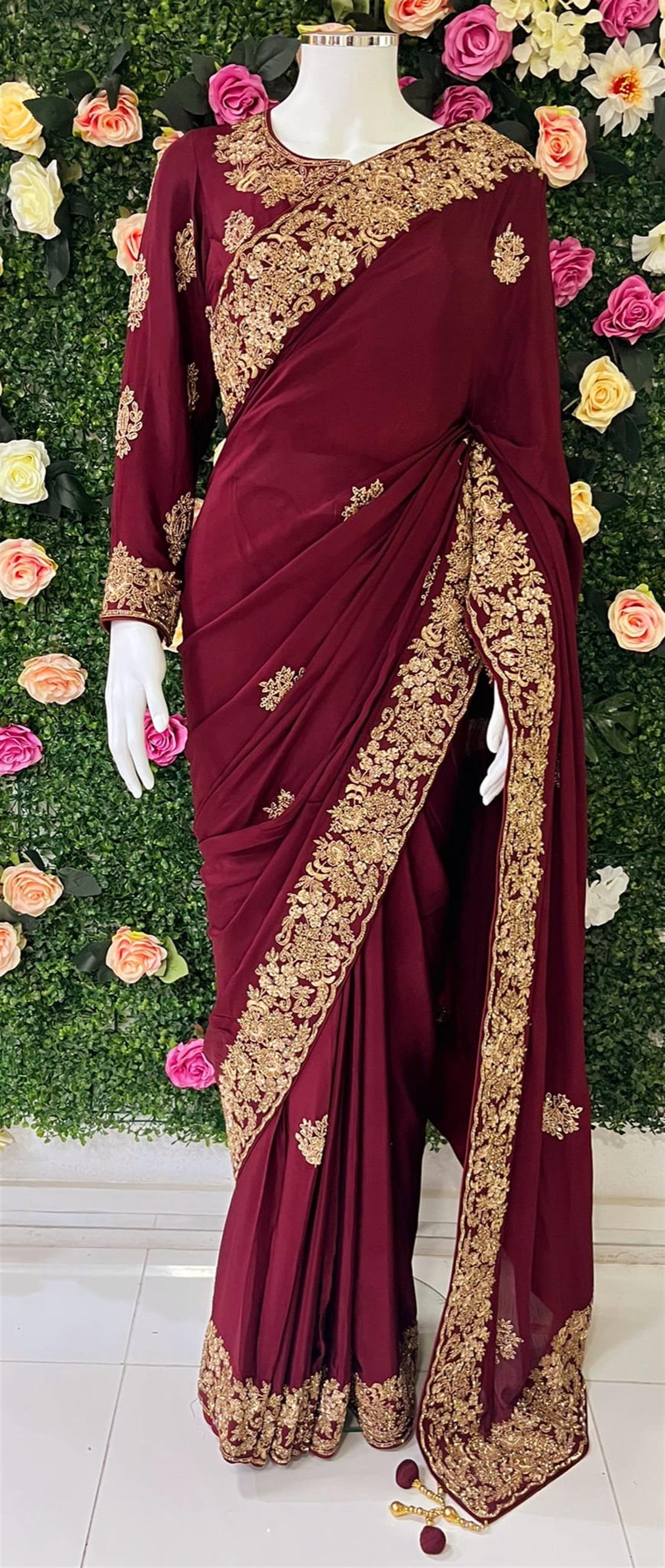 Maroon Stone Work Silk Sarees