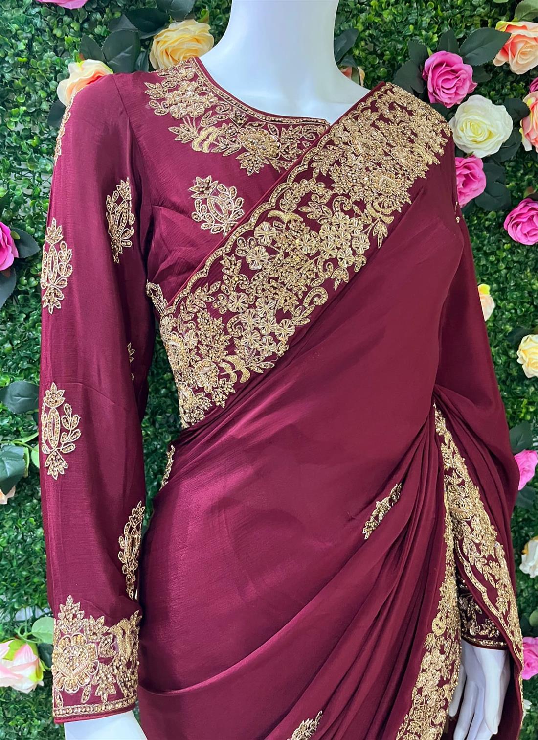 Maroon Stone Work Silk Sarees