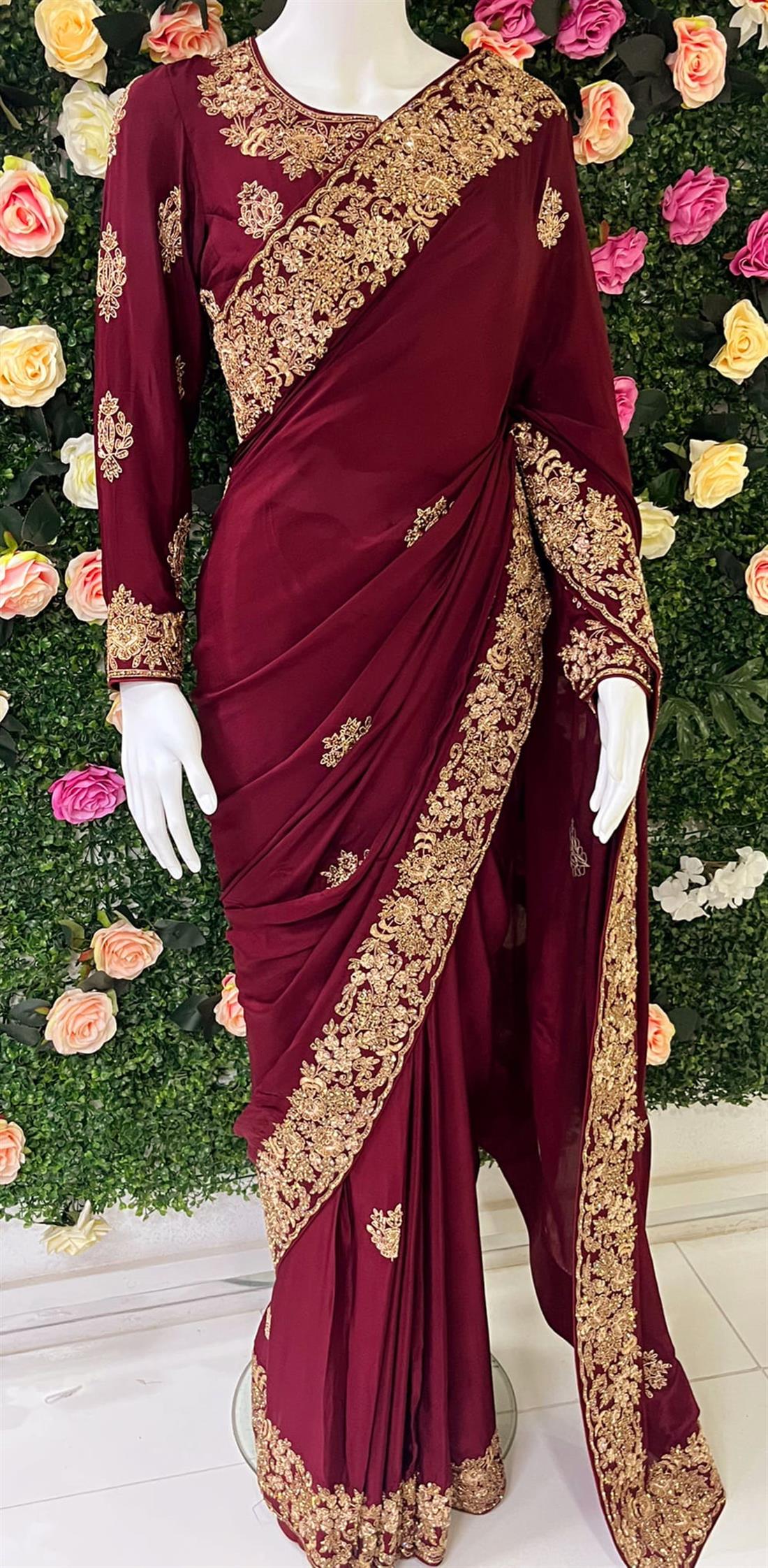 Maroon Stone Work Silk Sarees