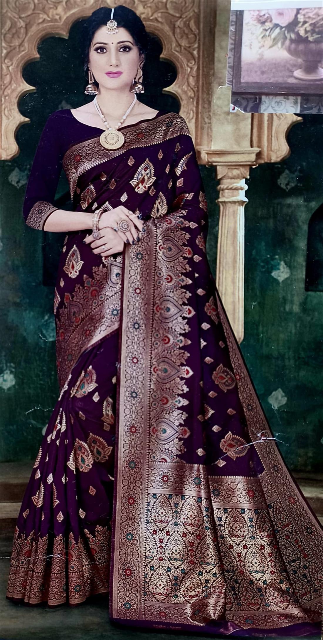 Plum Digital Print Silk Sarees