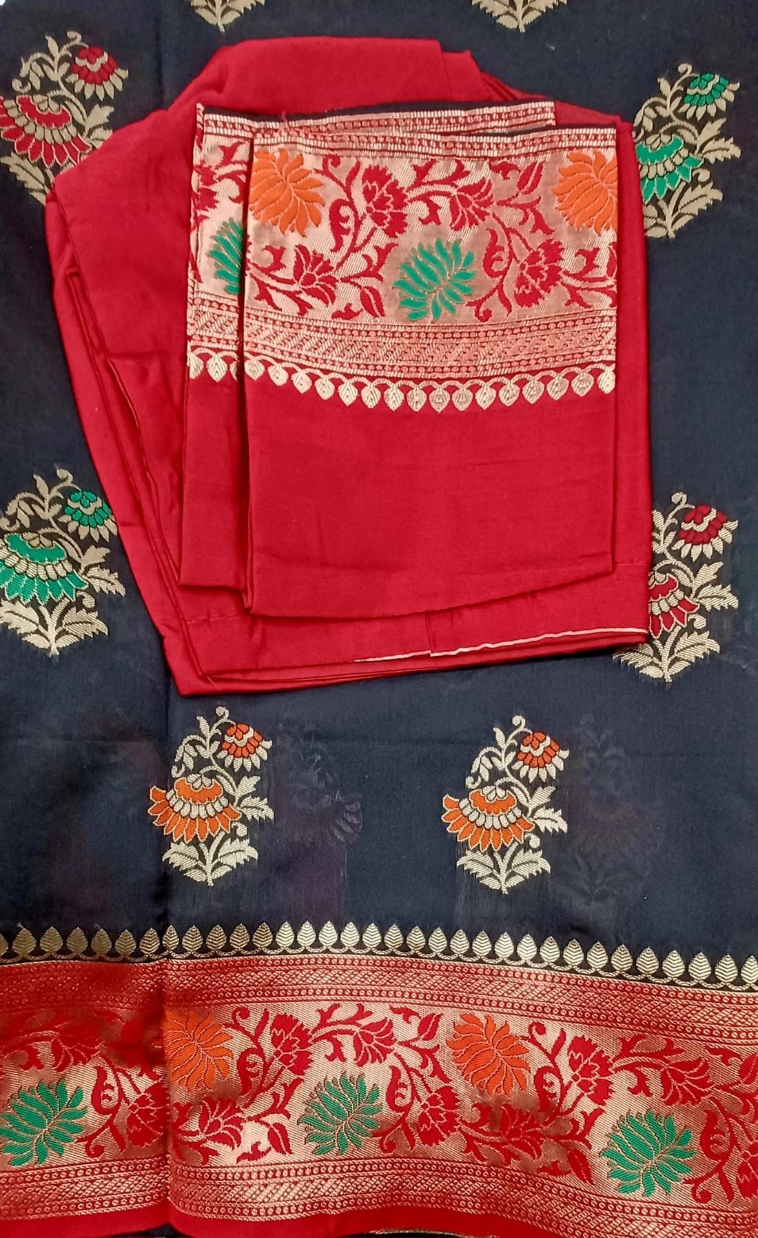Black & RED Gazara Kathan Silk Saree with Digital Printed Work