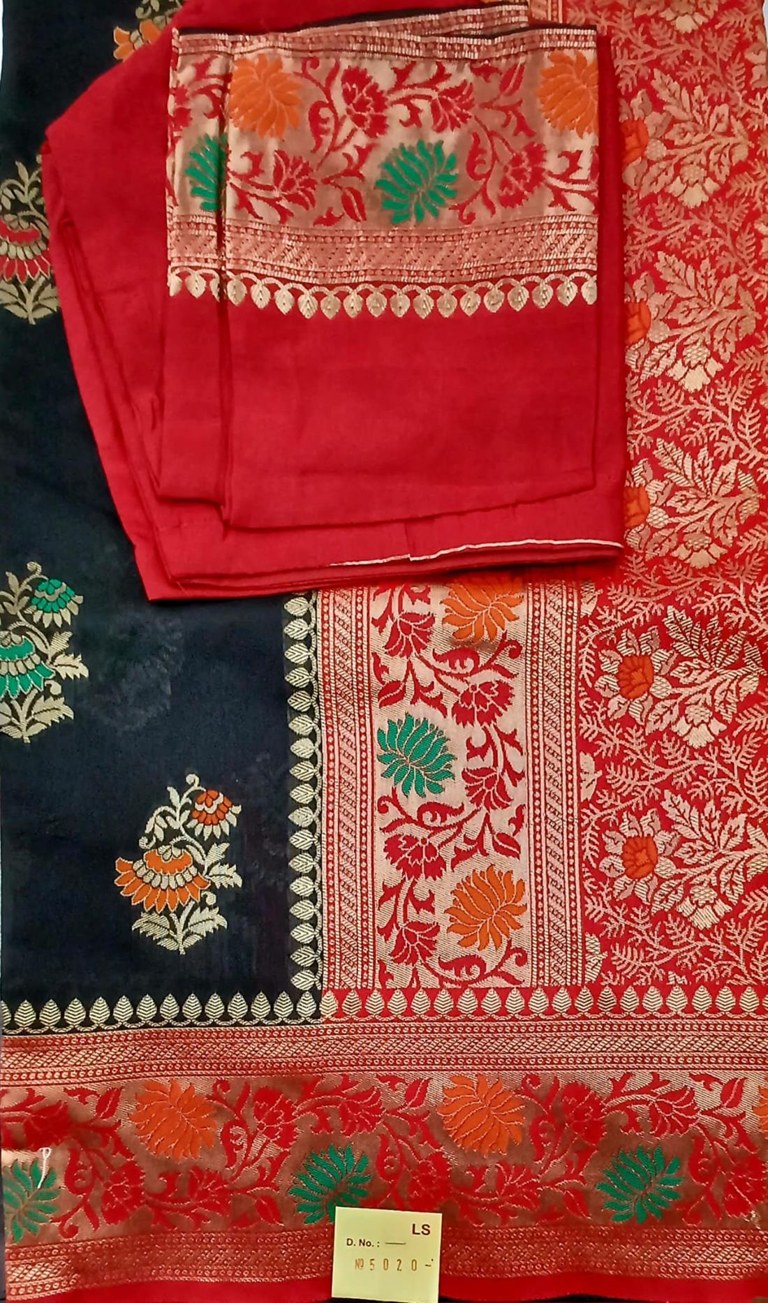 Black & RED Gazara Kathan Silk Saree with Digital Printed Work