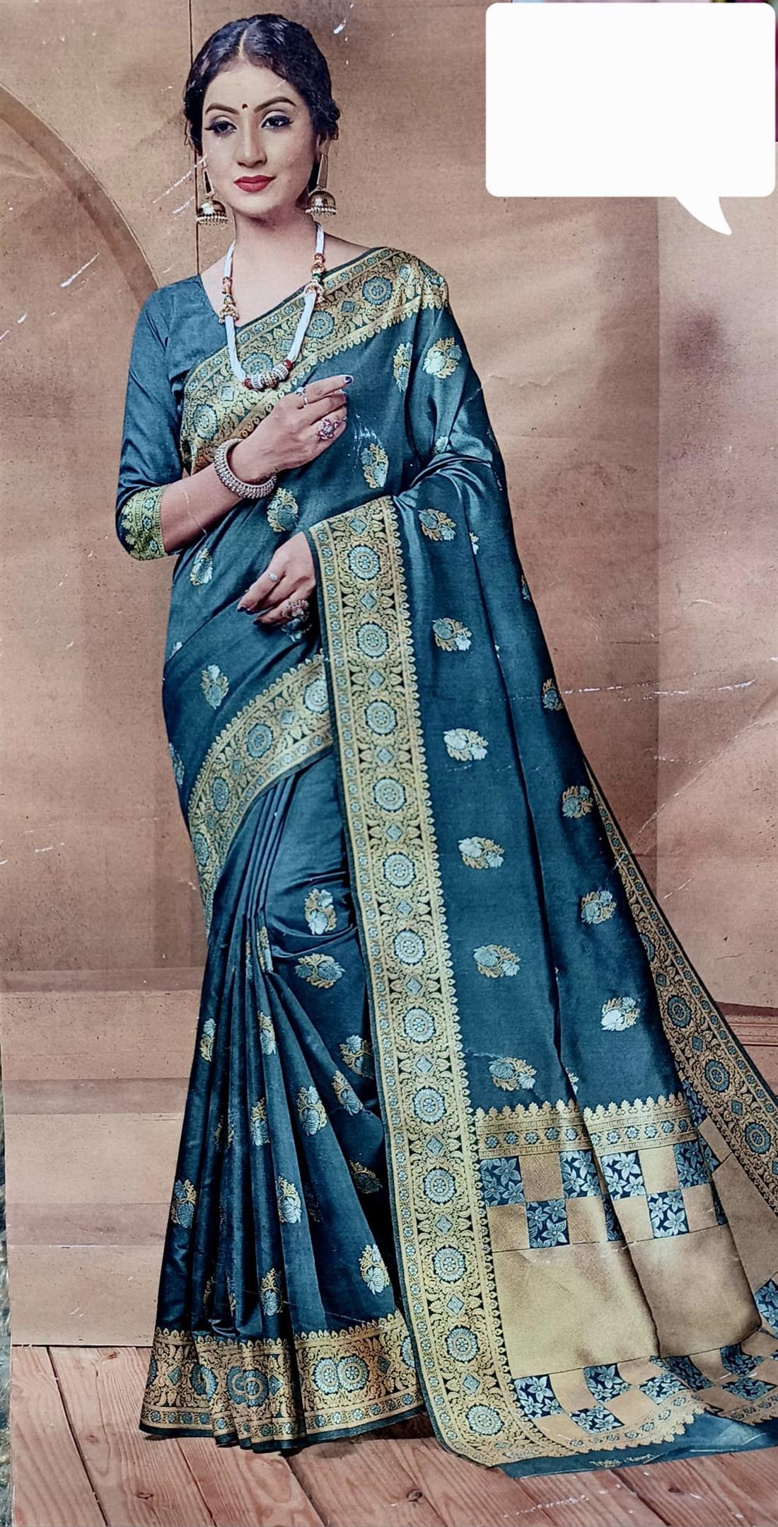 Grey Gazara Kathan Silk Saree with Digital Printed Work