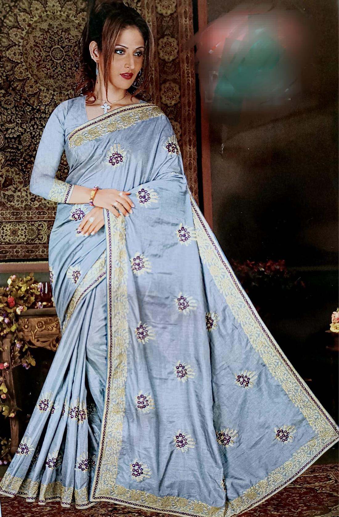 Grey Zari Raw Silk Sarees