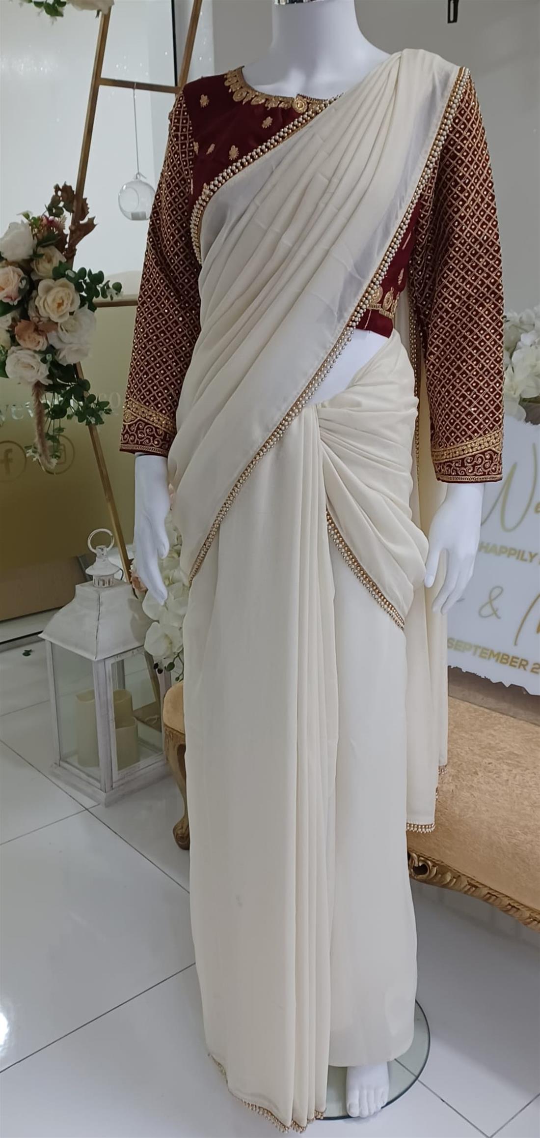Ivory & Maroon Silk Sarees