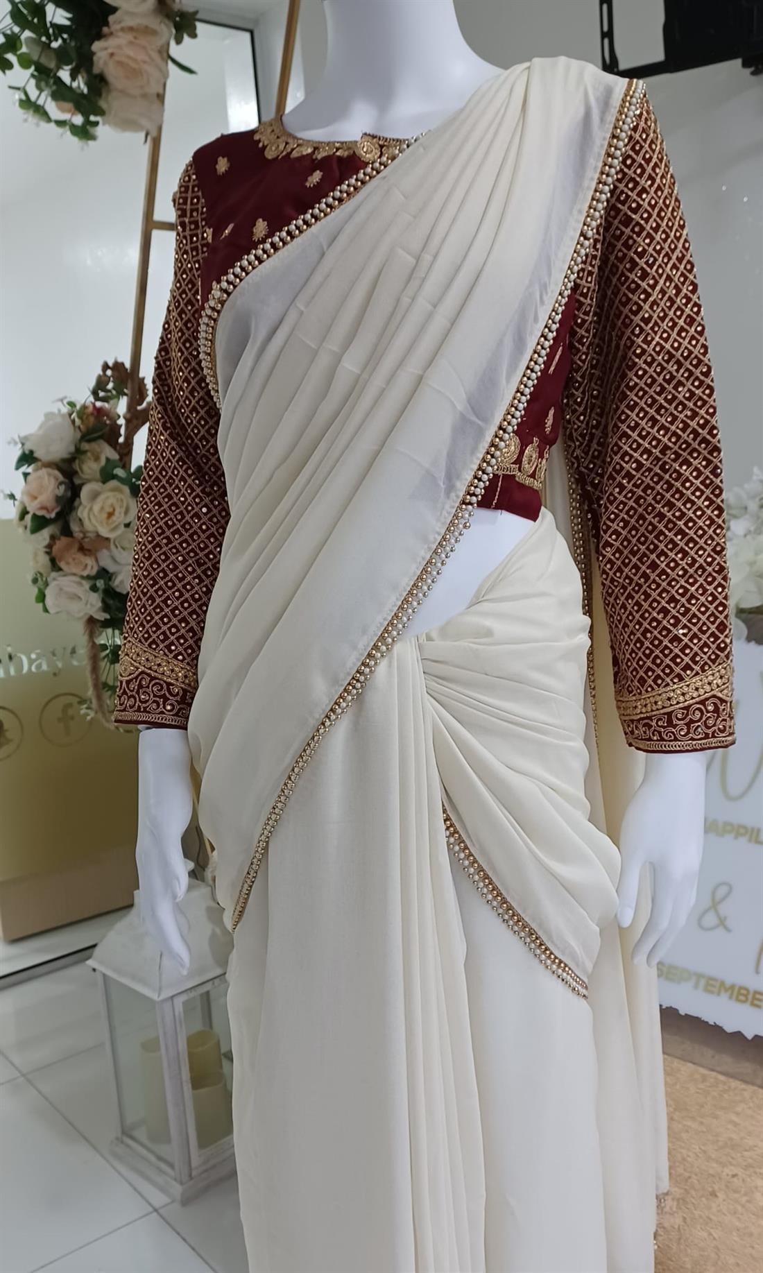 Ivory & Maroon Silk Sarees