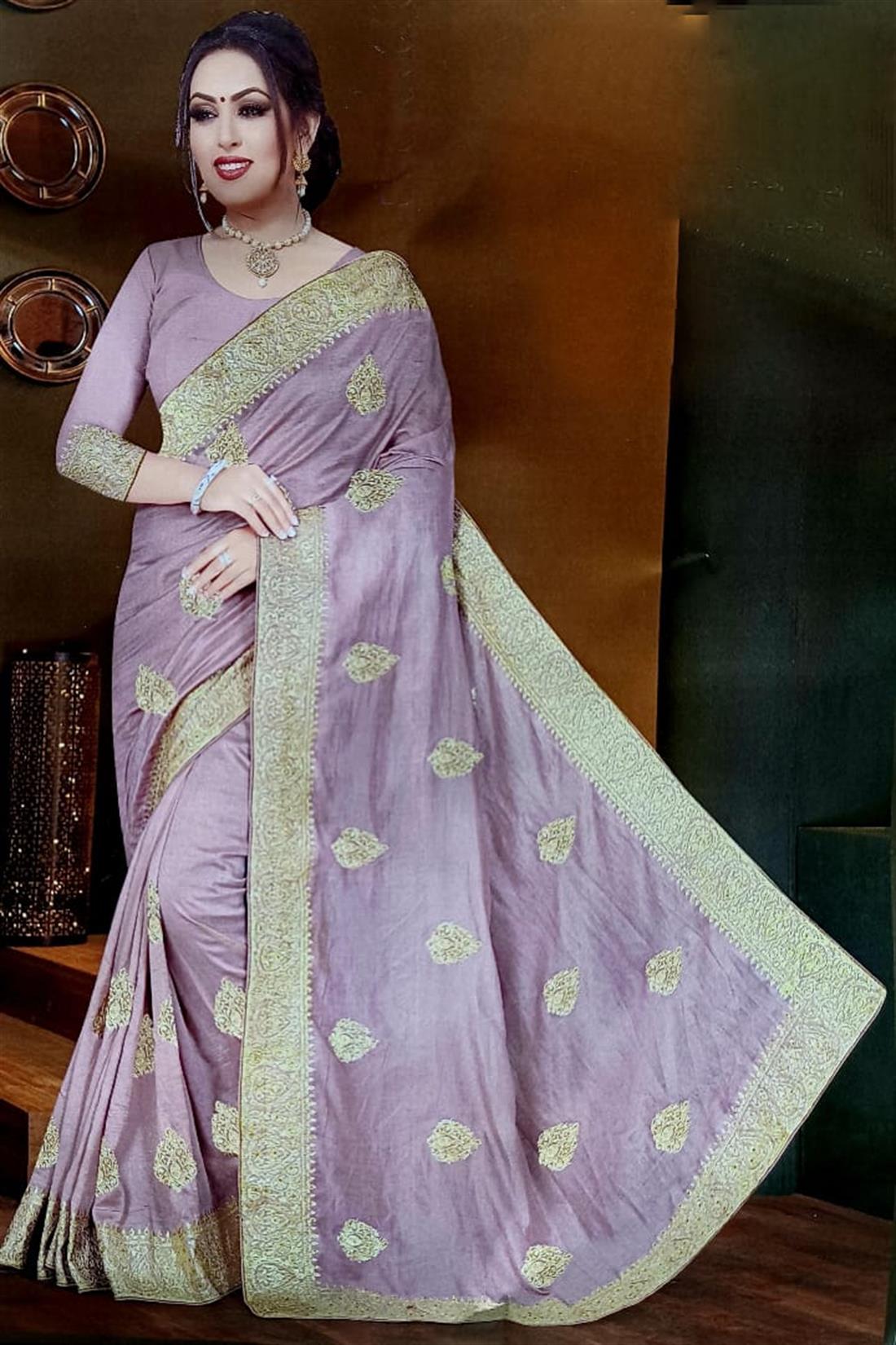 Lilac Zari Raw Silk Sarees