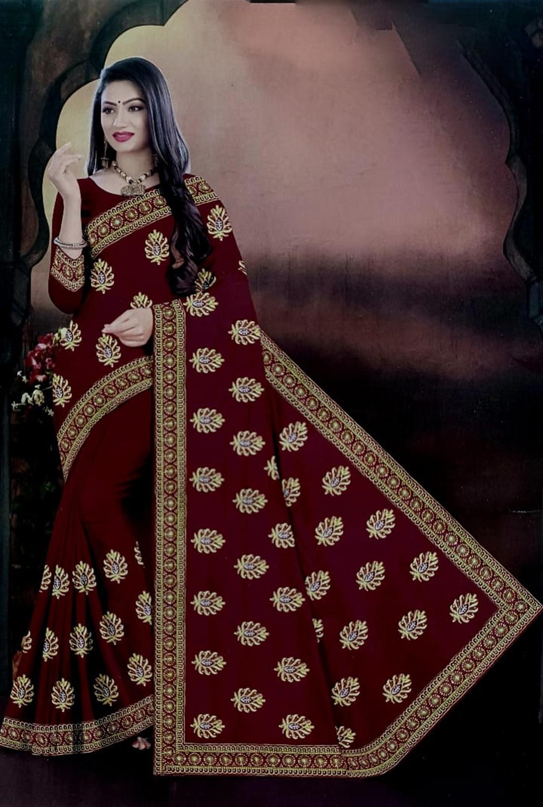 Maroon Soft Raw Silk Saree with Bids and Zari Work