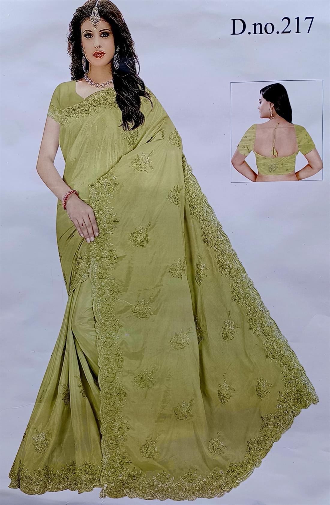 Mint Chiffon Silk Saree with Embroidary Border