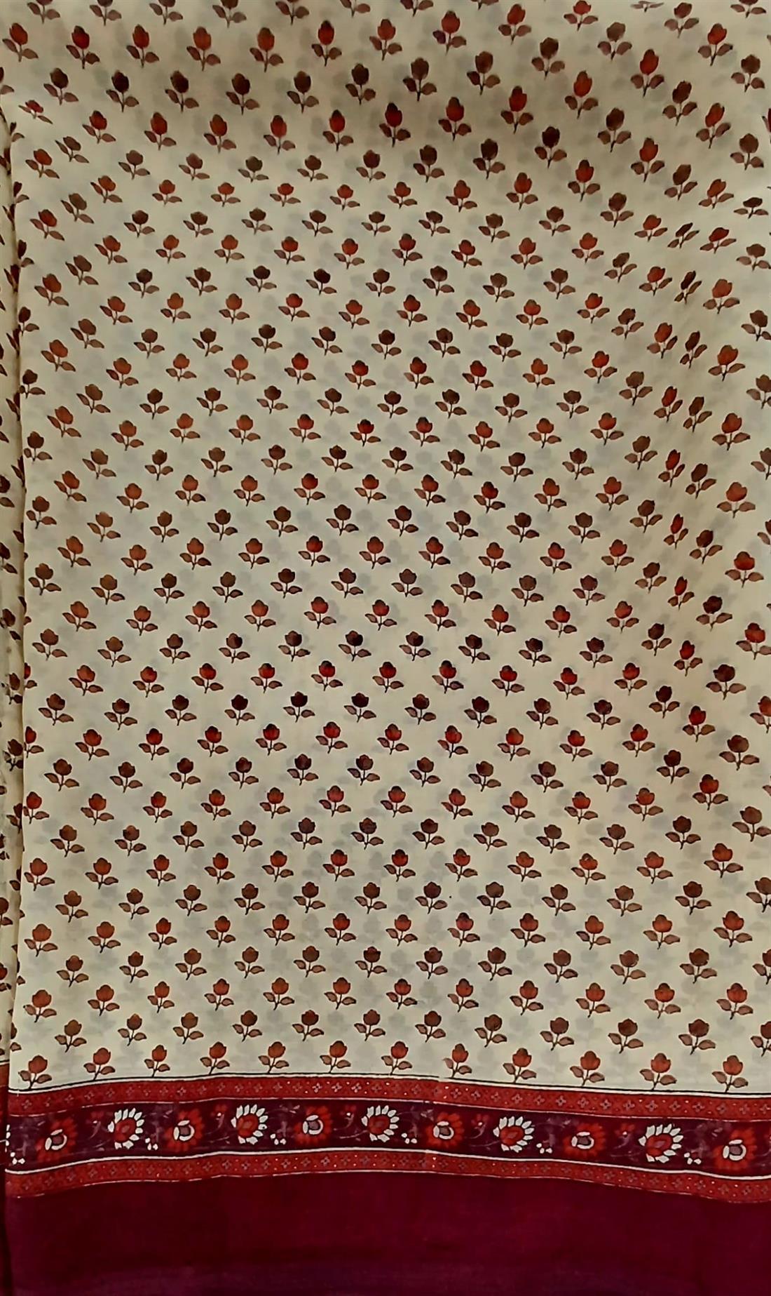 Beige & Maroon Georgette Saree.