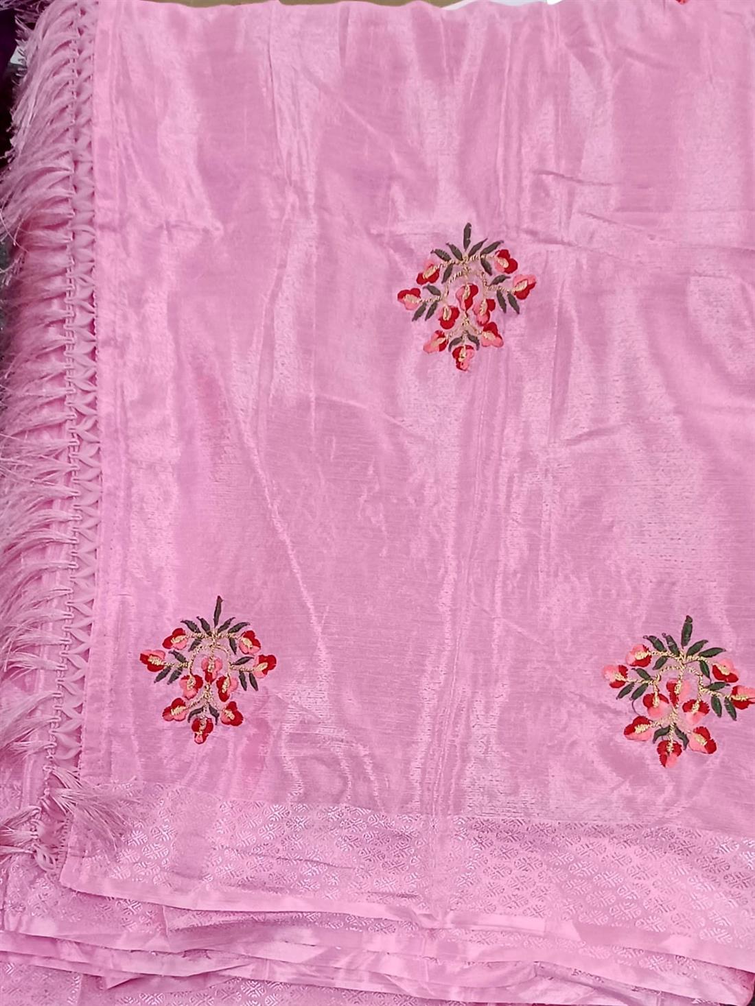 Pink Stunning Parinda Polyester Crape Saree Wiith Blouse Piece