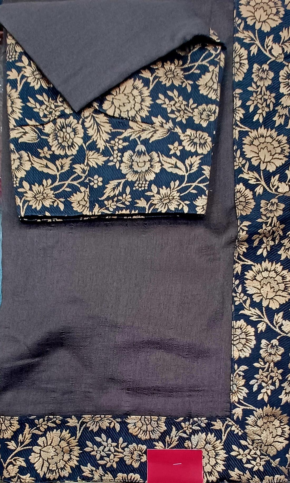Dark Grey Art Dupion Saree.