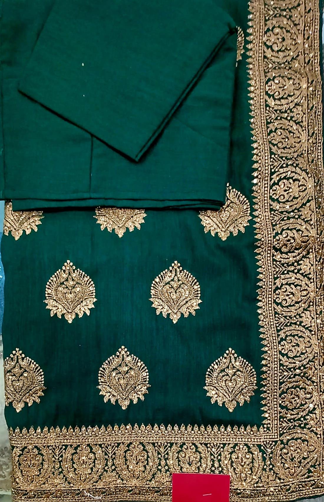 Bottle Green Raw Silk Saree.